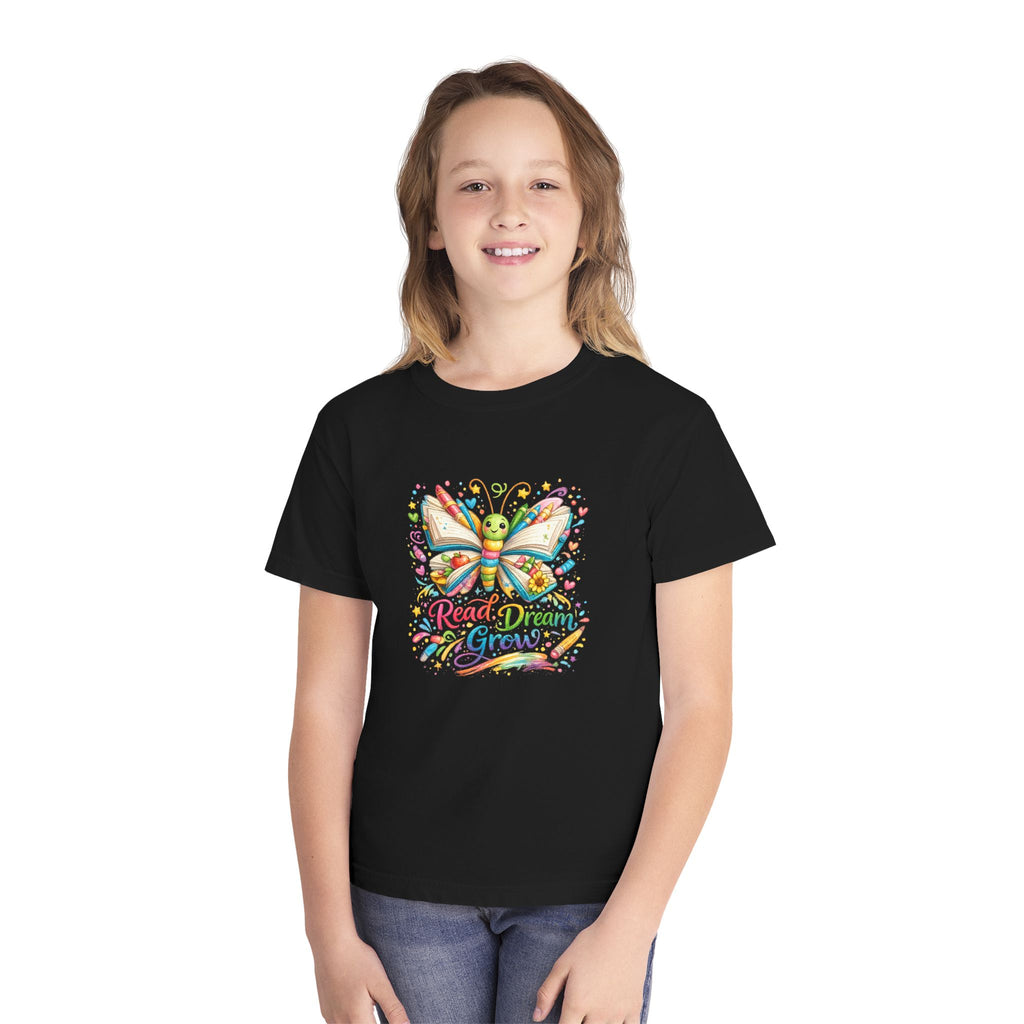 Youth Tee — Colorful Butterfly "Read Dream Grow" Kids Shirt