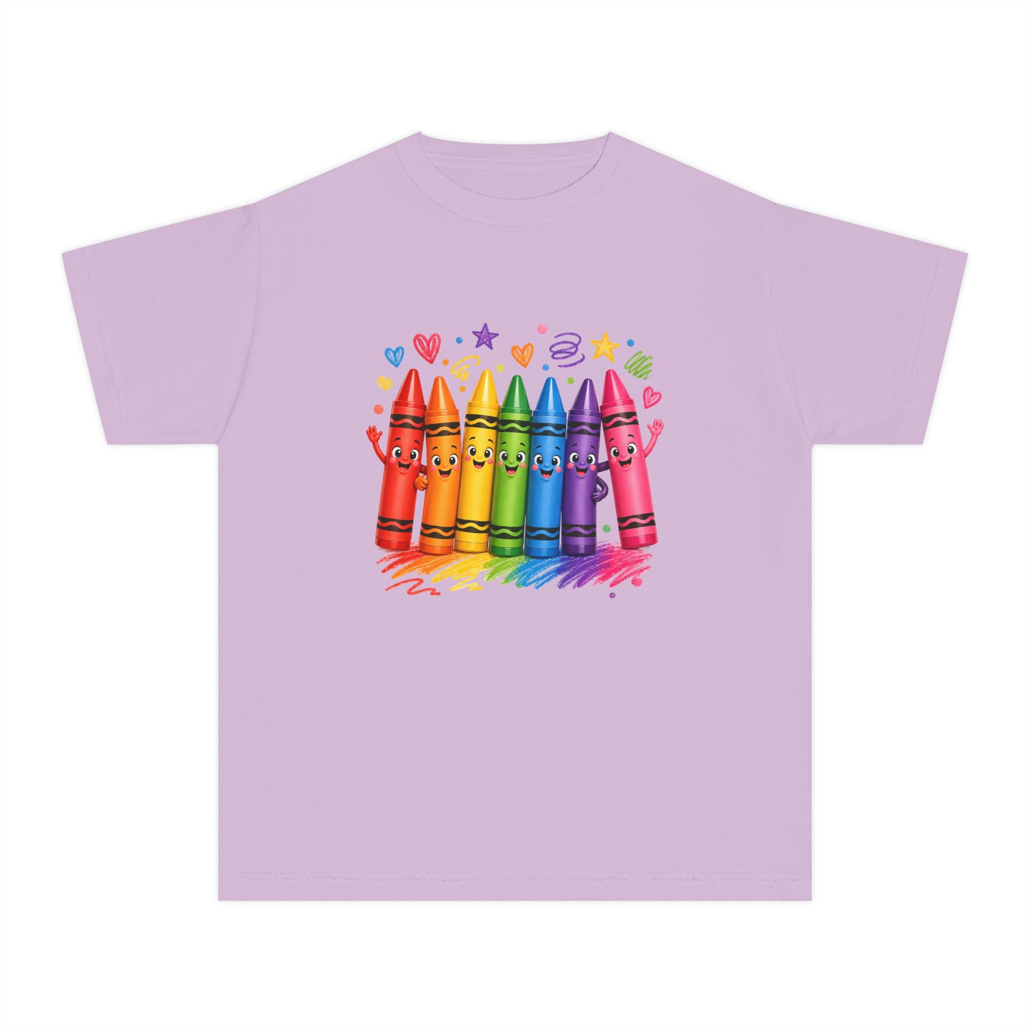 Crayon Crew Kids T‑Shirt — Colorful Rainbow Crayon Friends Tee