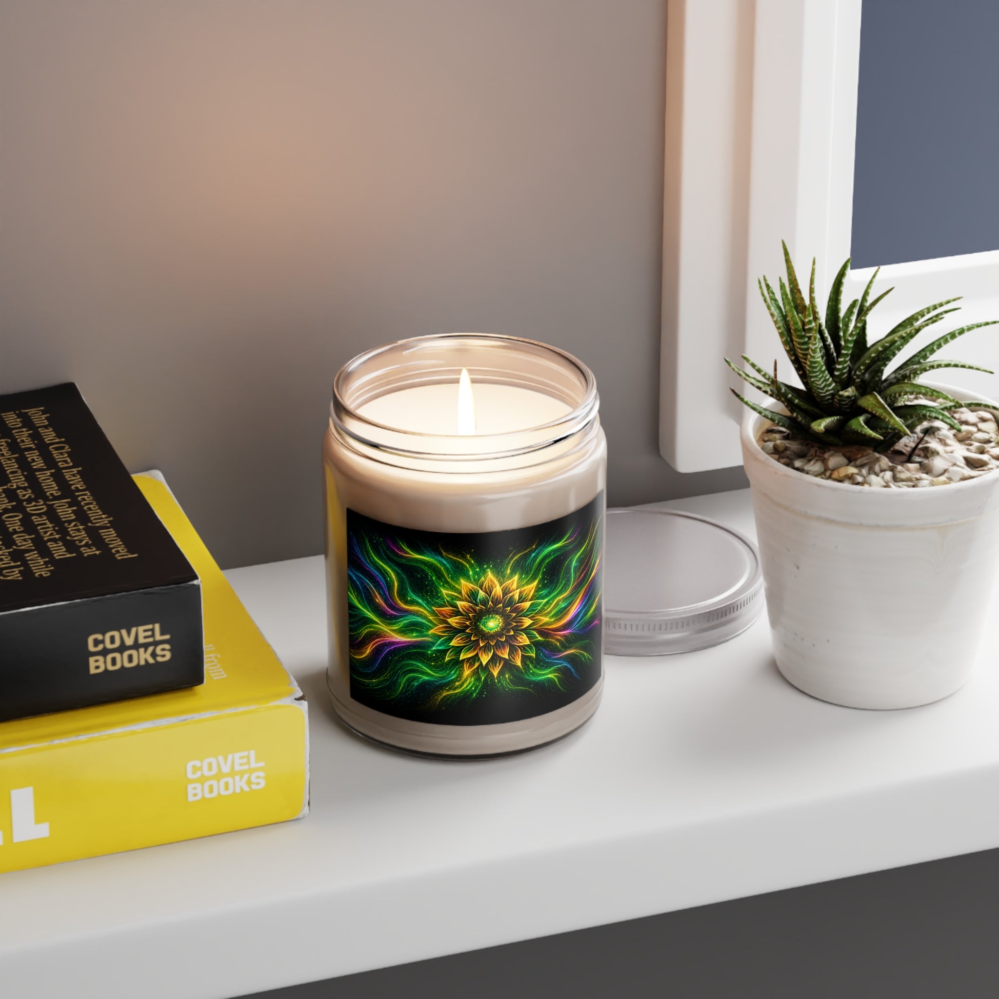 Soy Candle — Vibrant Mandala Floral Aromatherapy Candle (9 oz, White Lid)
