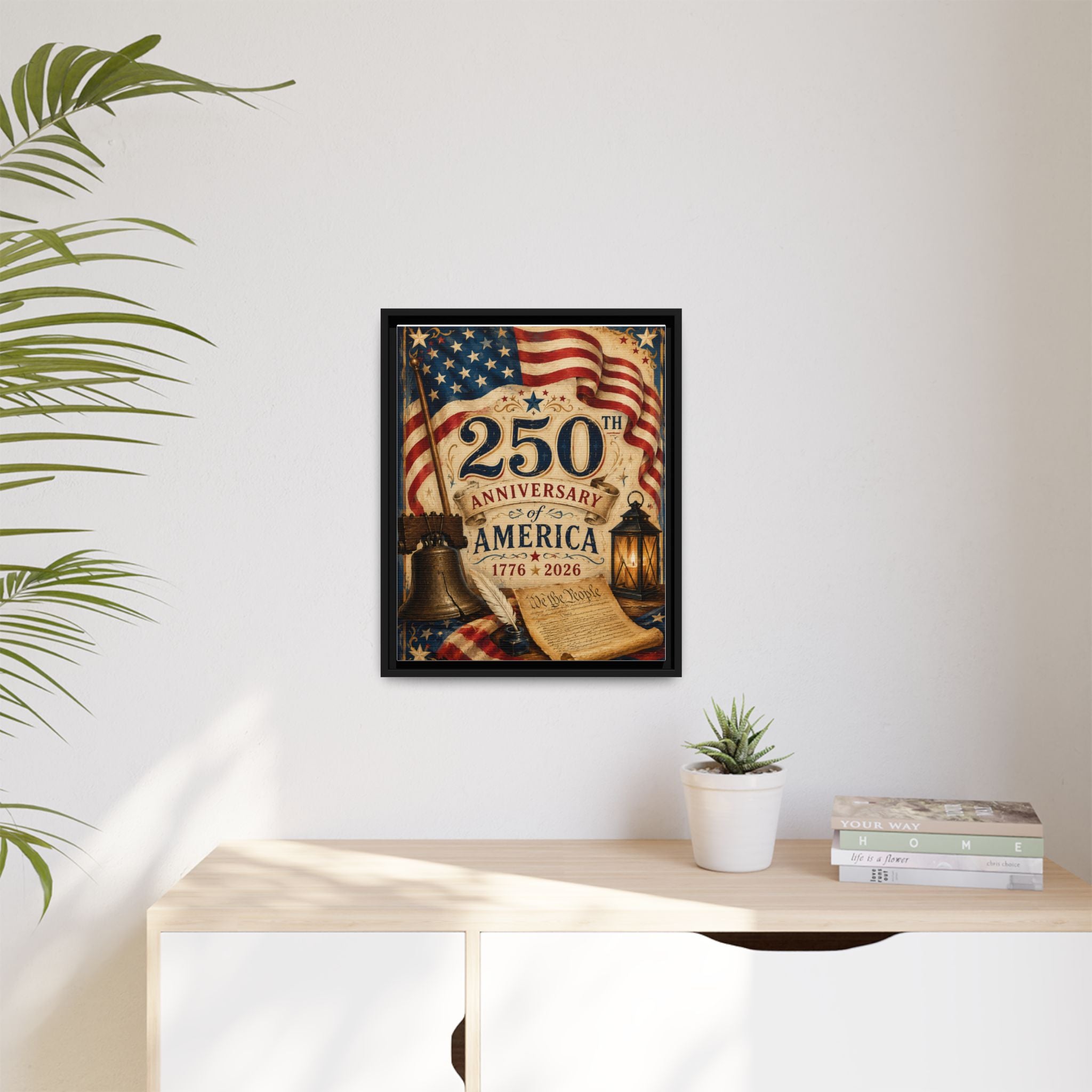 250th Anniversary of America Framed Canvas Print — Patriotic 1776–2026 Wall Art