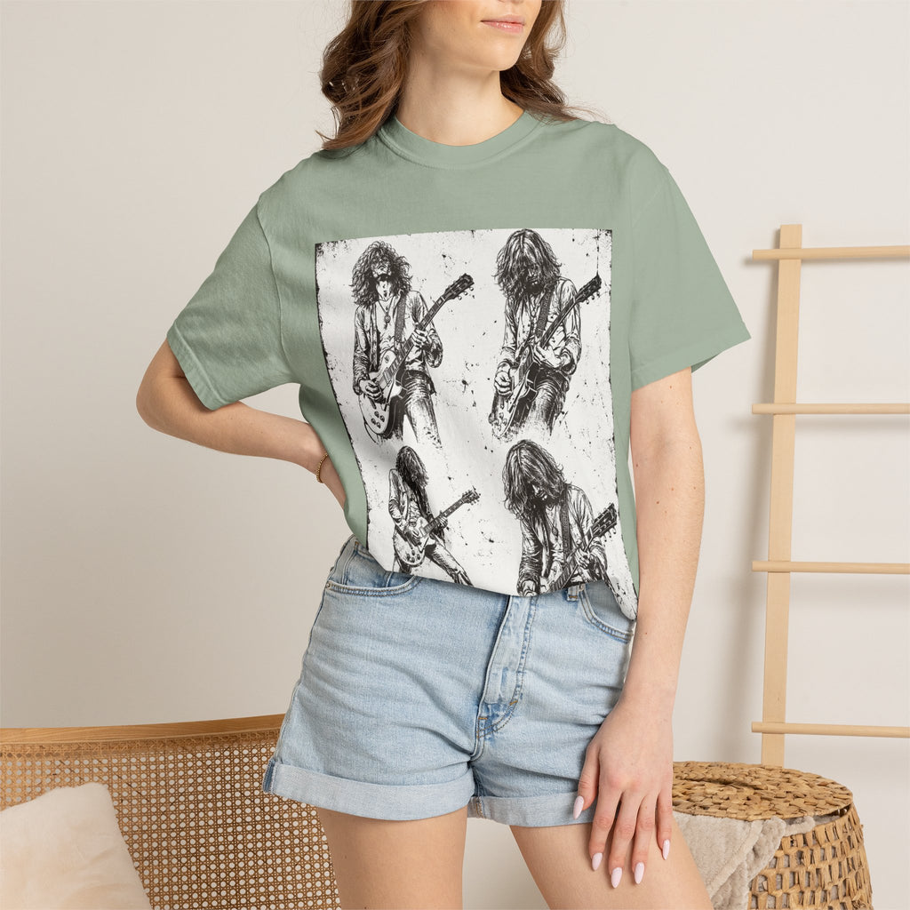 Vintage Rock Guitar T-Shirt — Grunge Band Photo & Les Paul Back Print