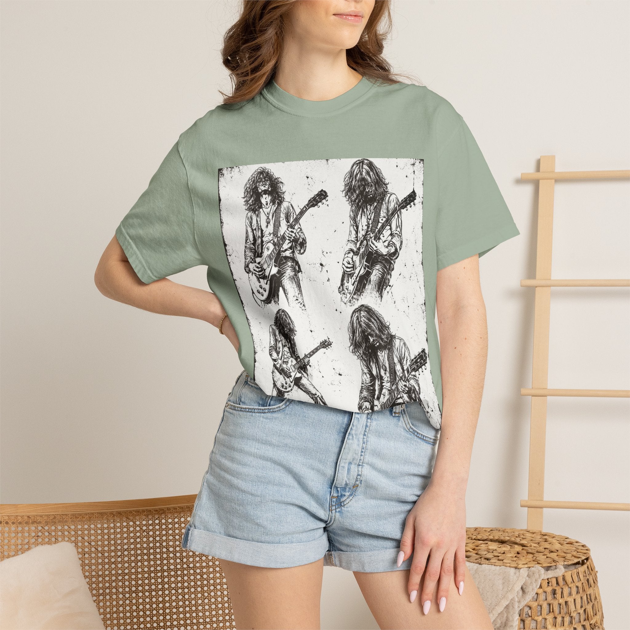 Vintage Rock Guitar T-Shirt — Grunge Band Photo & Les Paul Back Print