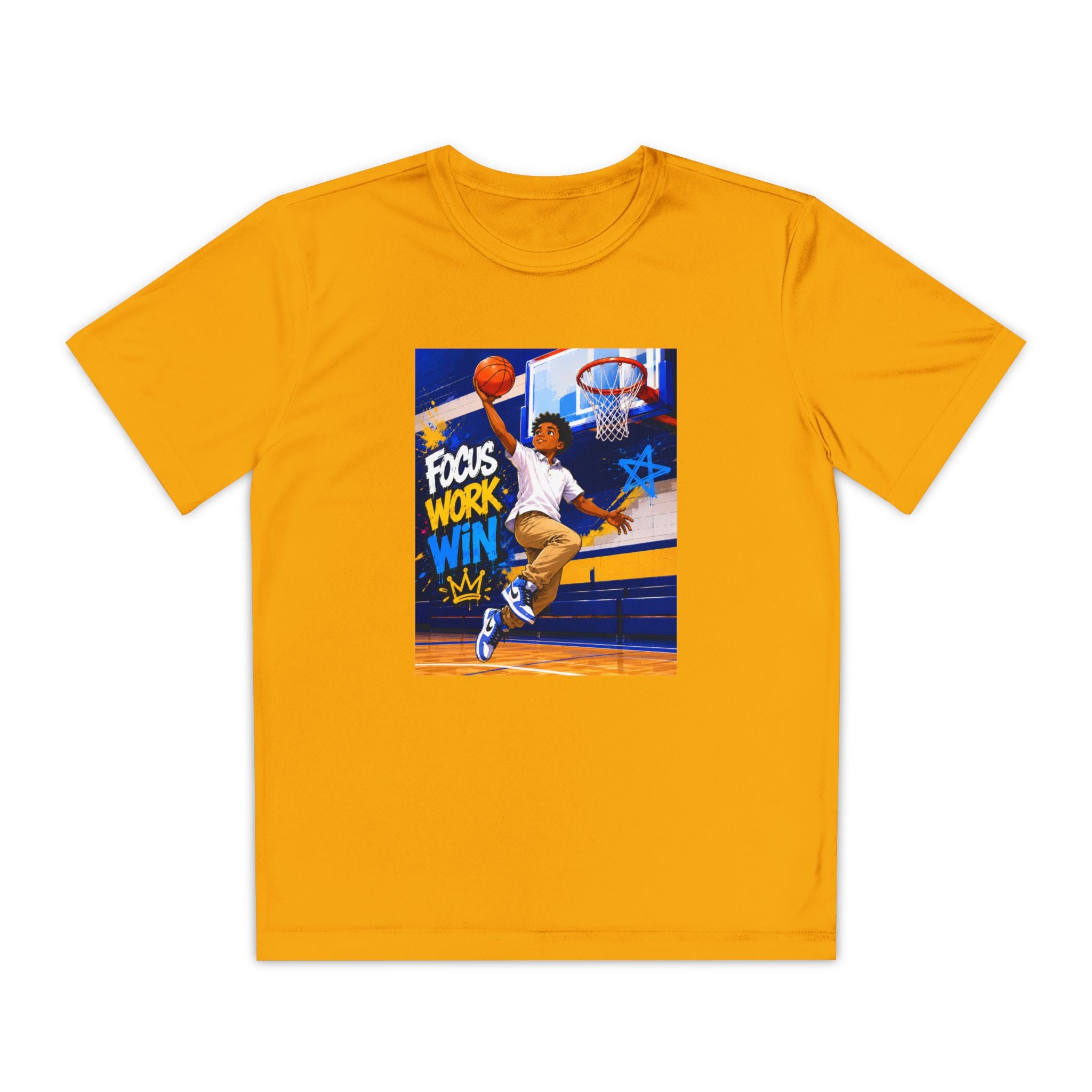 Youth Basketball Tee, Back to School — "Focus Work Win" Personalized Name Jersey