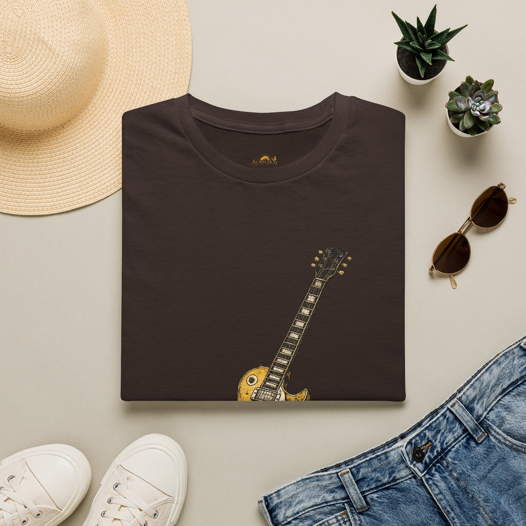 Guitar Illustration T-Shirt — Vintage Les Paul Graphic Tee for Music Lovers