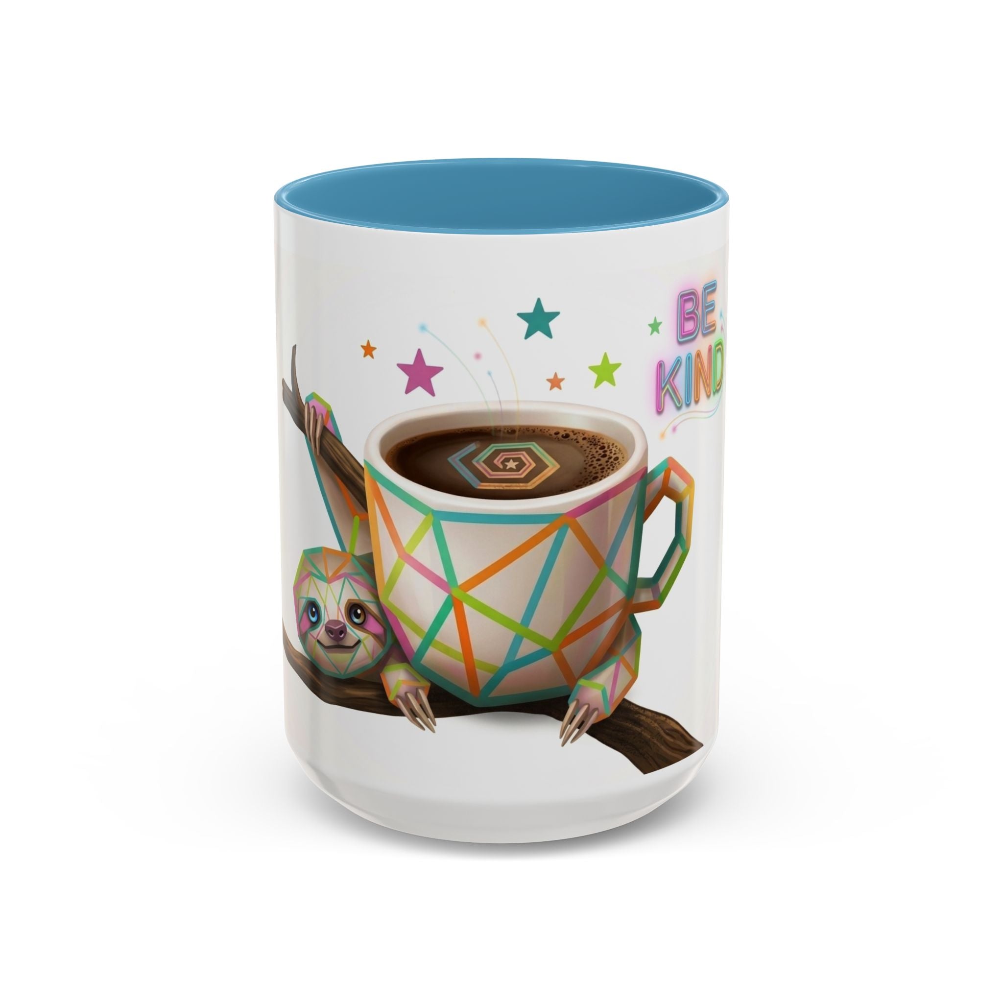 Be Kind Sloth Coffee Mug — Colorful Accent Ceramic Cup (11/15oz)