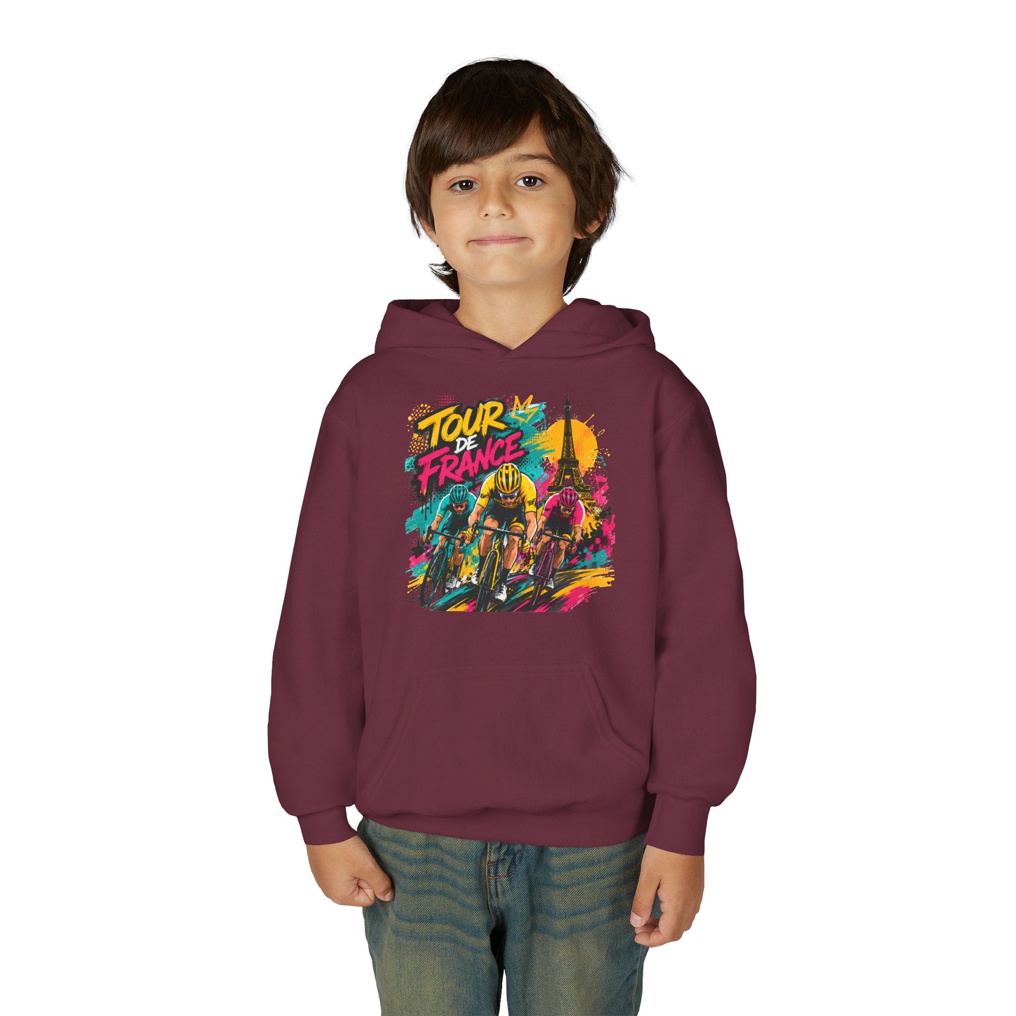 Tour de France Youth Hoodie — Colorful Cycling Graphic Sweatshirt