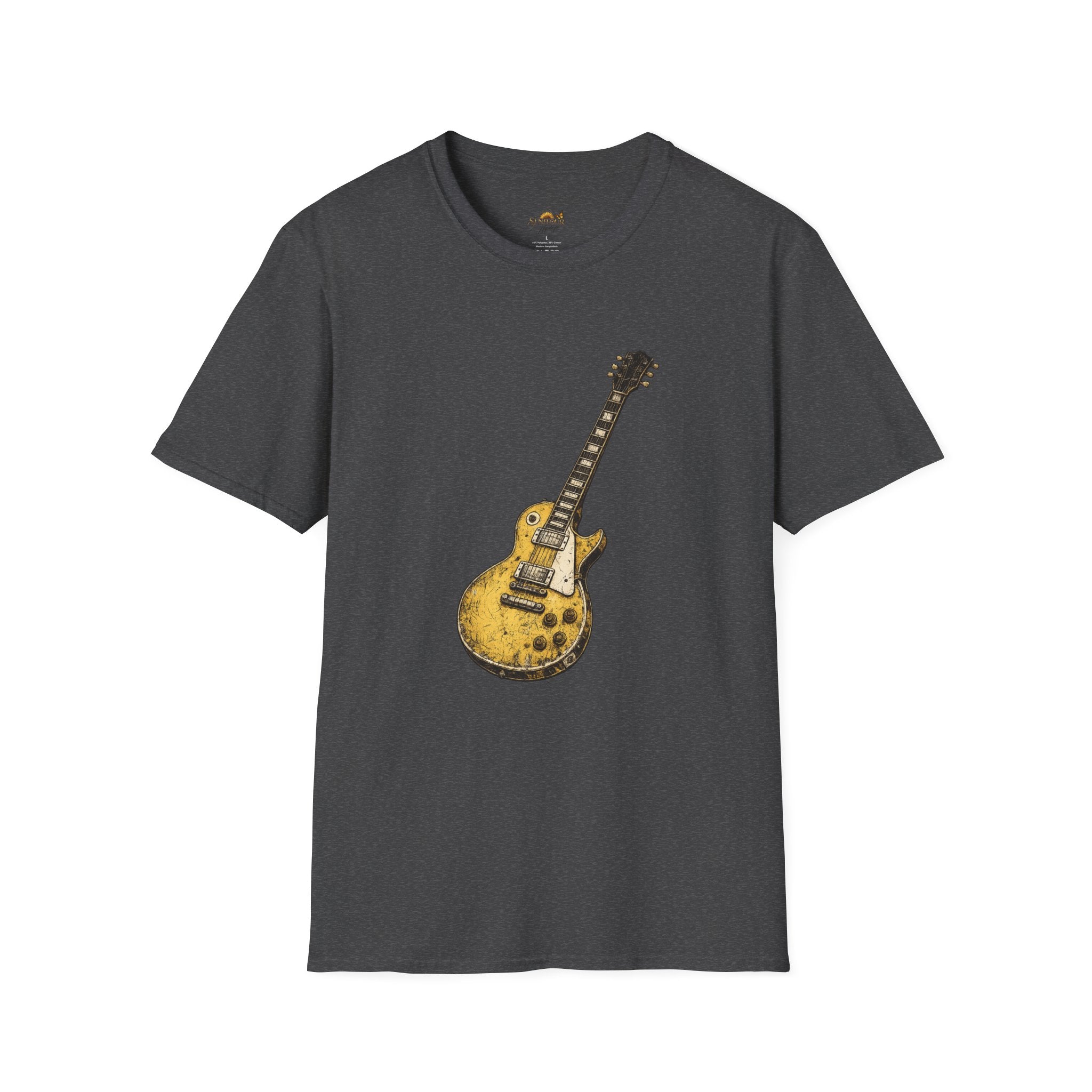 Guitar Illustration T-Shirt — Vintage Les Paul Graphic Tee for Music Lovers