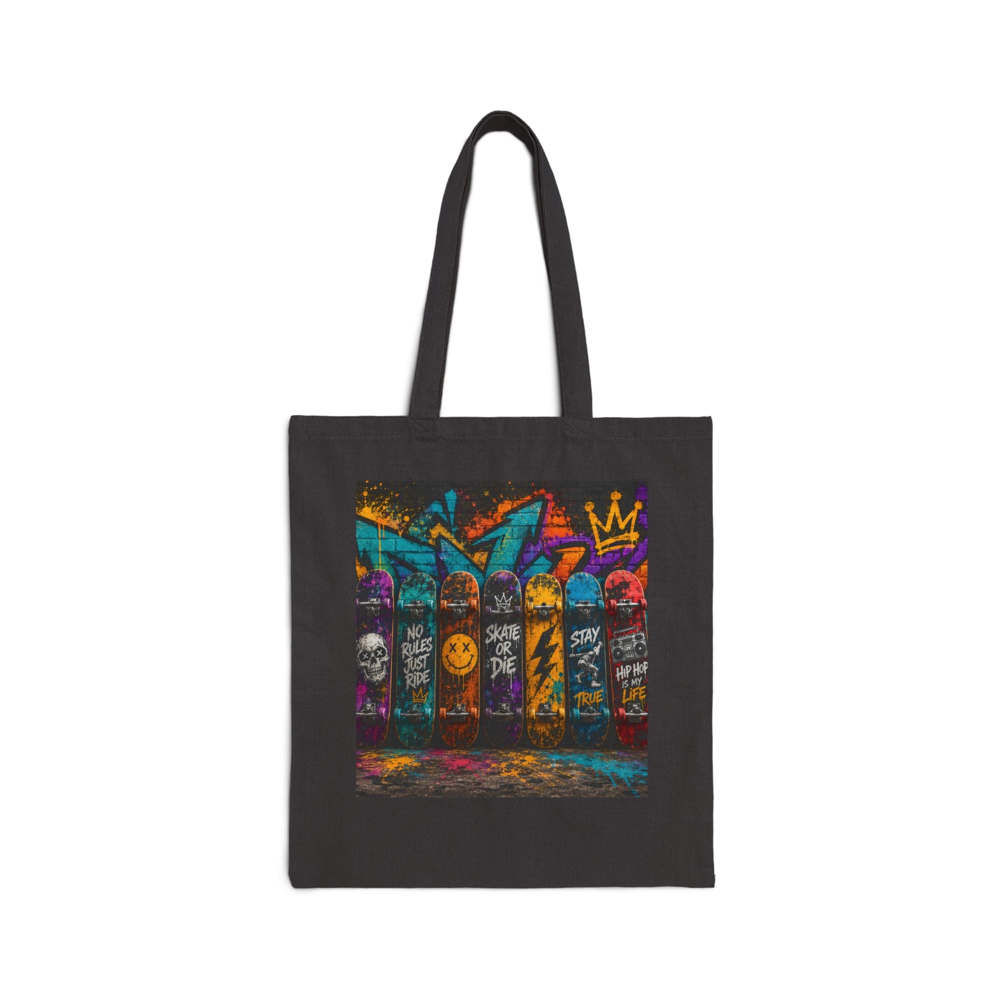 Graffiti Skateboard Canvas Tote Bag — Urban Street Art Reusable Shopper