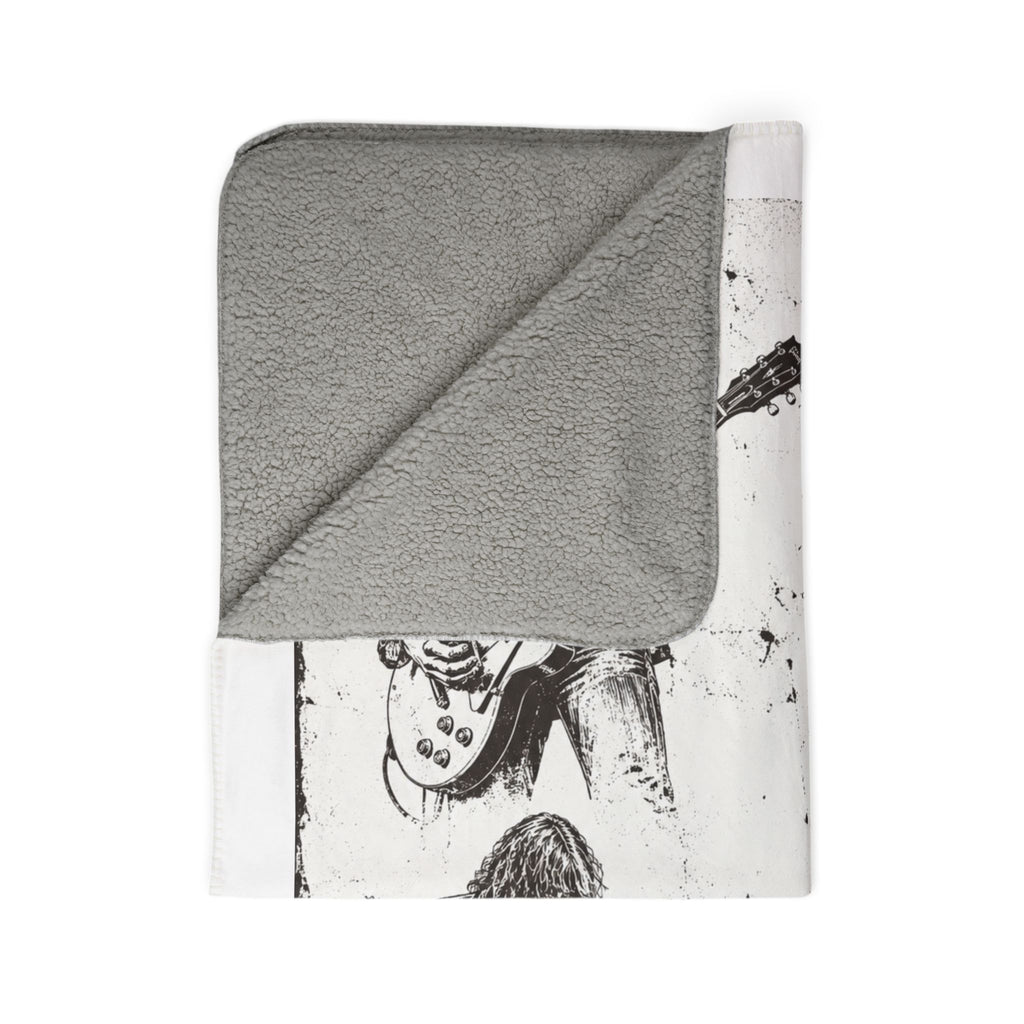 Rock Guitarist Sketch Fleece Sherpa Blanket – Vintage Musician Print Cozy Throw