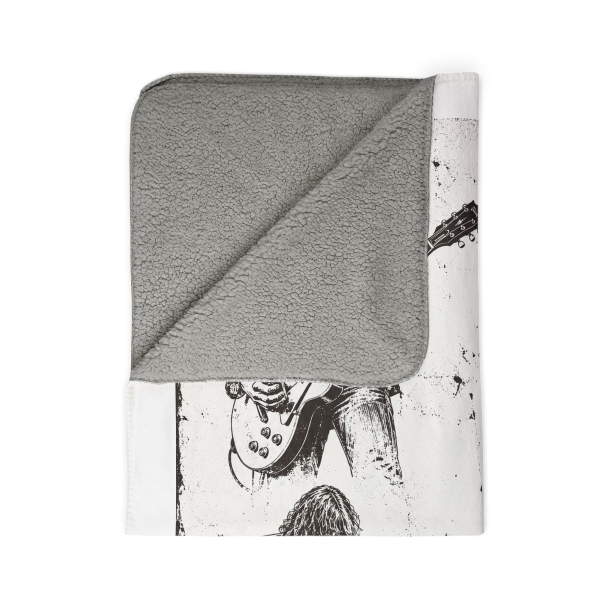 Rock Guitarist Sketch Fleece Sherpa Blanket – Vintage Musician Print Cozy Throw