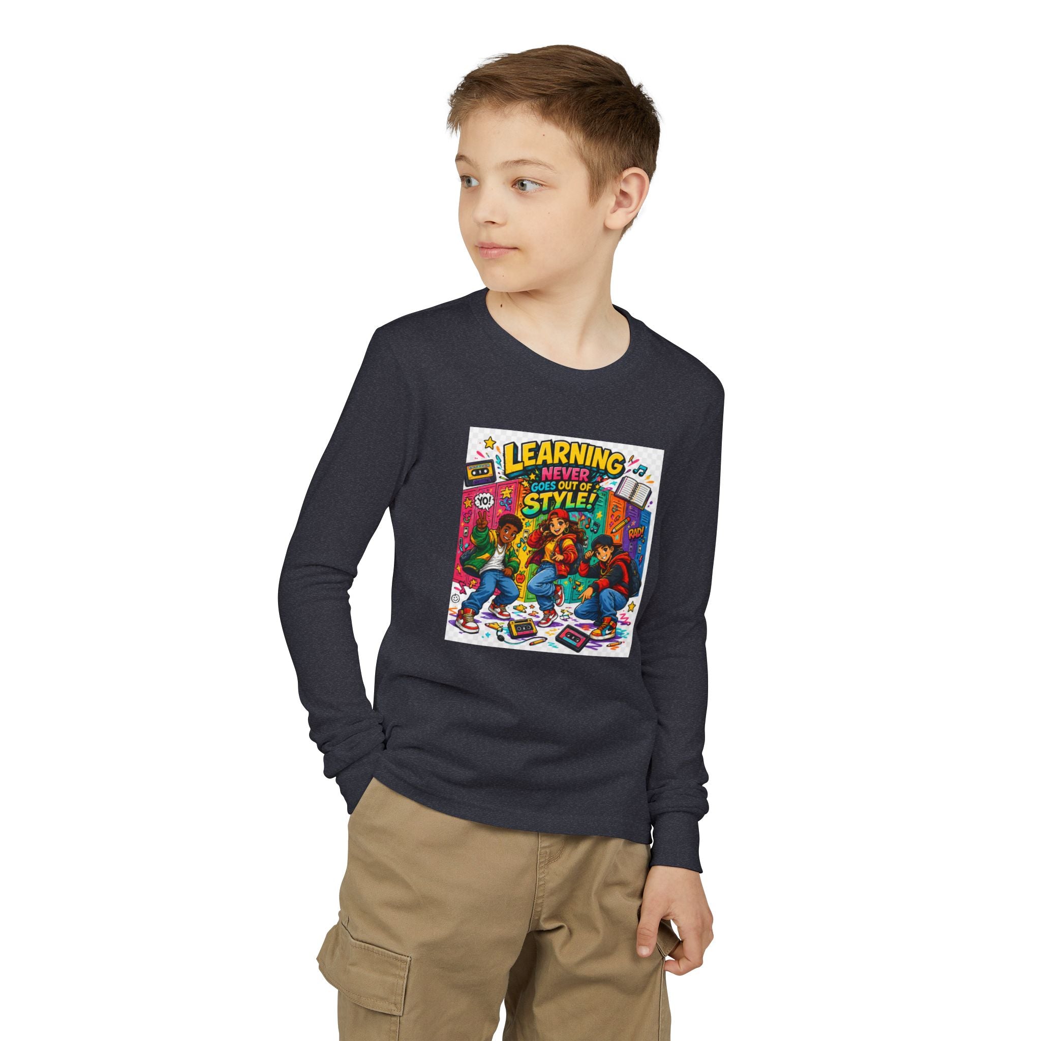 Youth Long Sleeve Tee — "Learning Never Goes Out of Style" Retro School Graphic