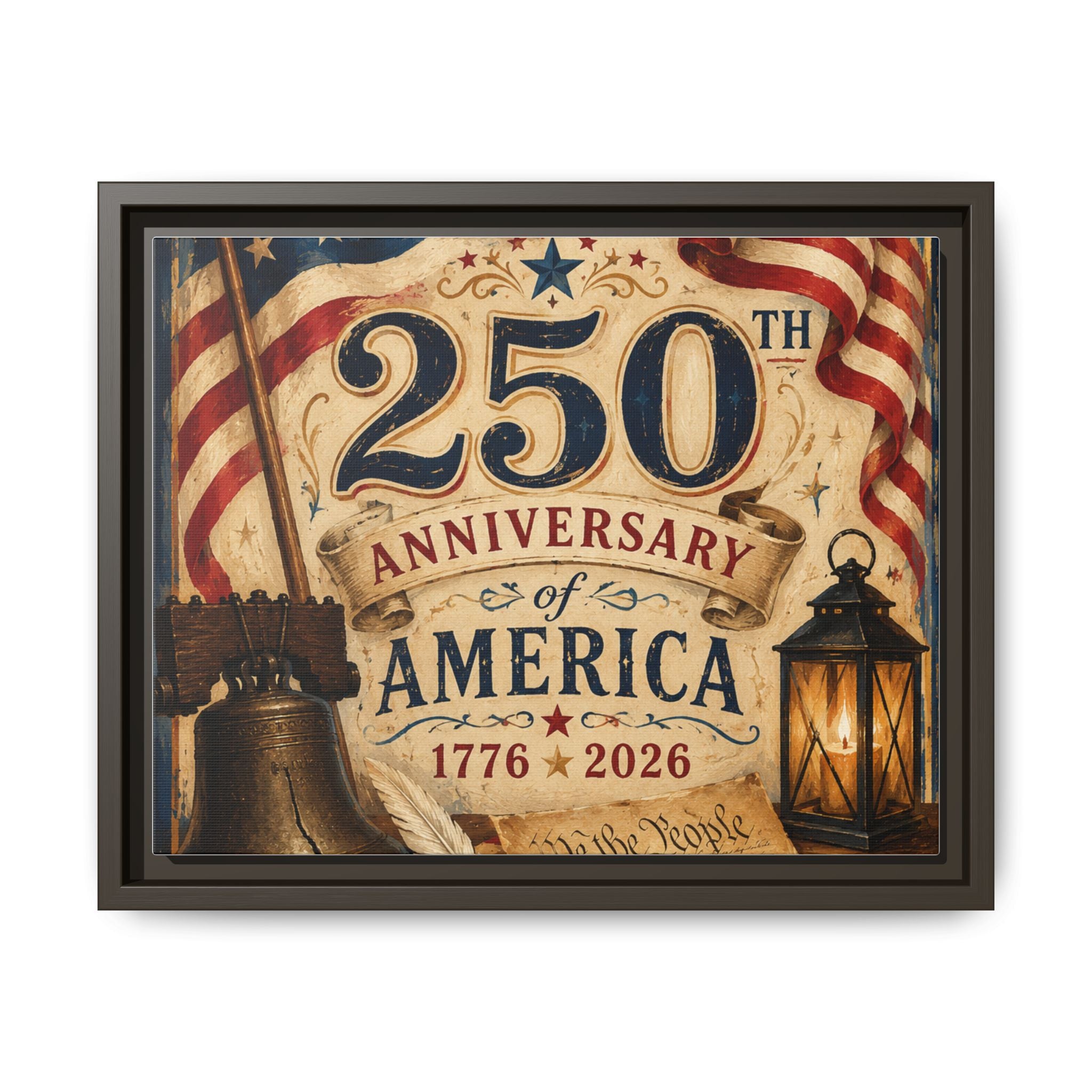 250th Anniversary of America Framed Canvas Print — Patriotic 1776–2026 Wall Art