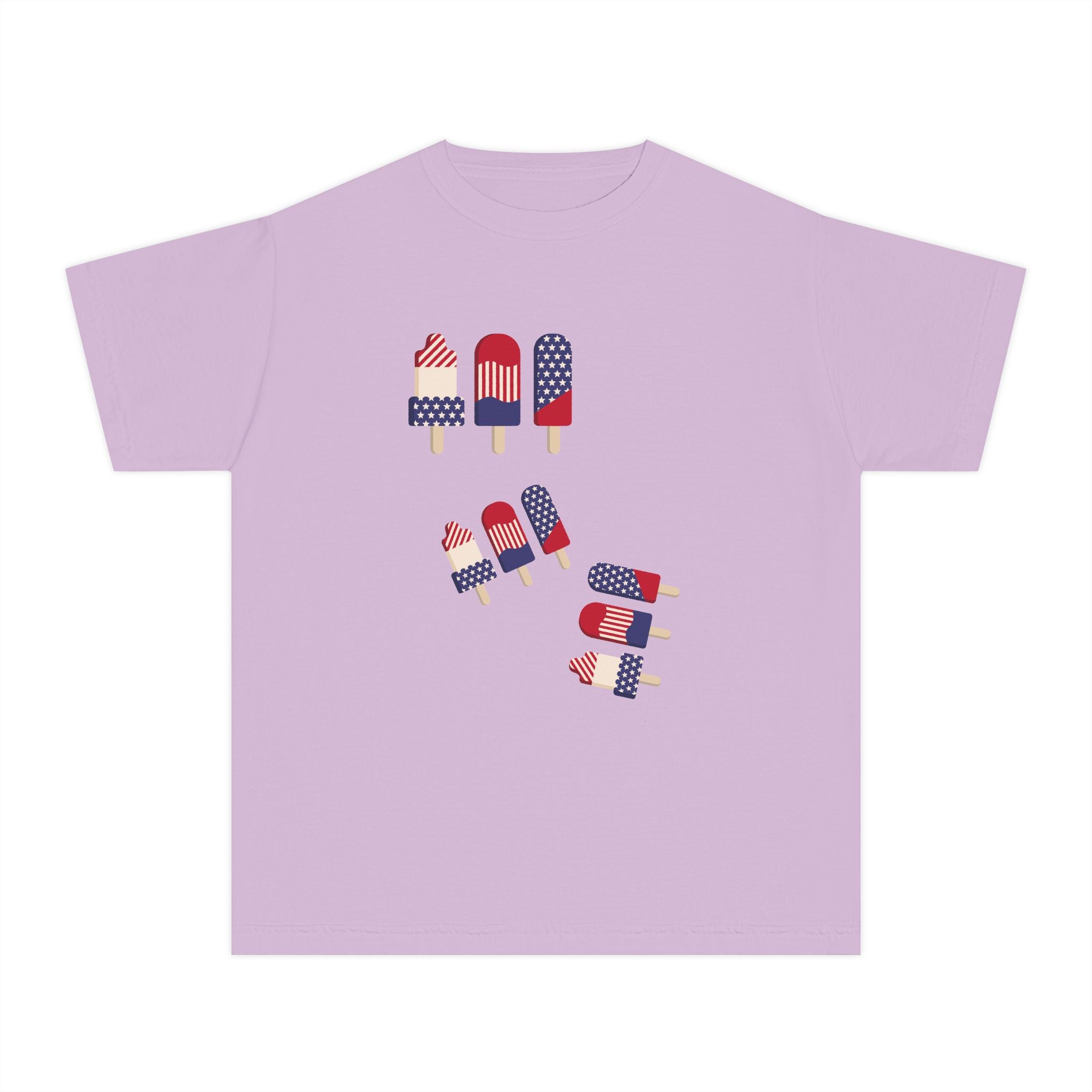 Youth Ice Pop Tee — Patriotic American Flag Popsicle Kids T‑Shirt (Custom Name Option)
