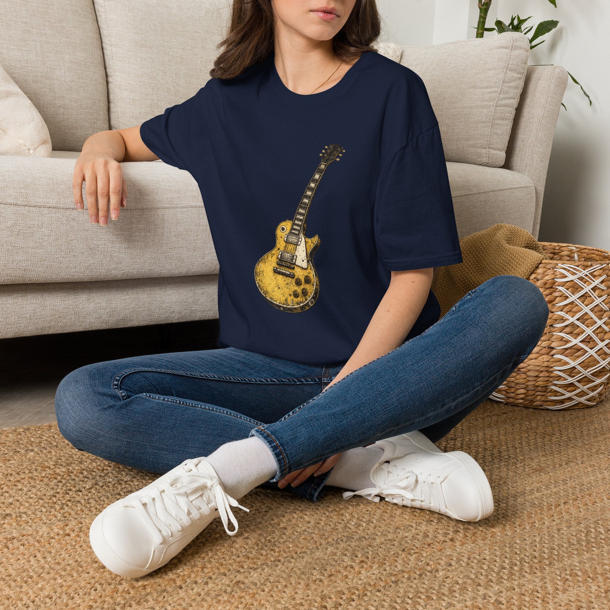 Guitar Illustration T-Shirt — Vintage Les Paul Graphic Tee for Music Lovers