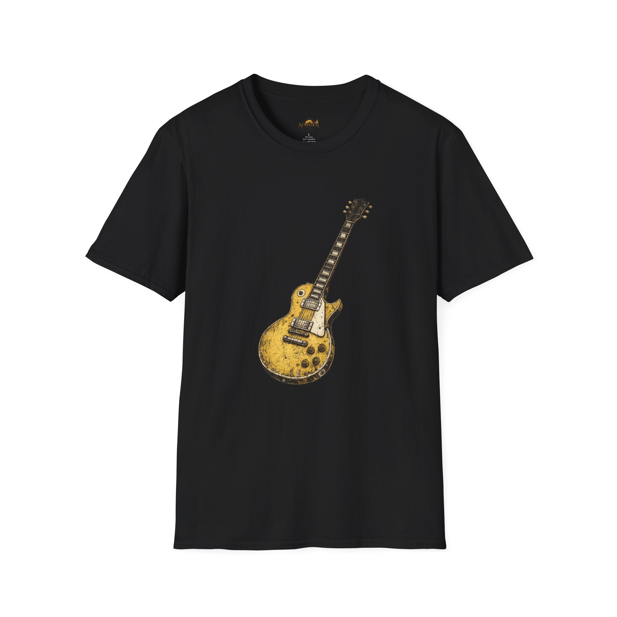 Guitar Illustration T-Shirt — Vintage Les Paul Graphic Tee for Music Lovers