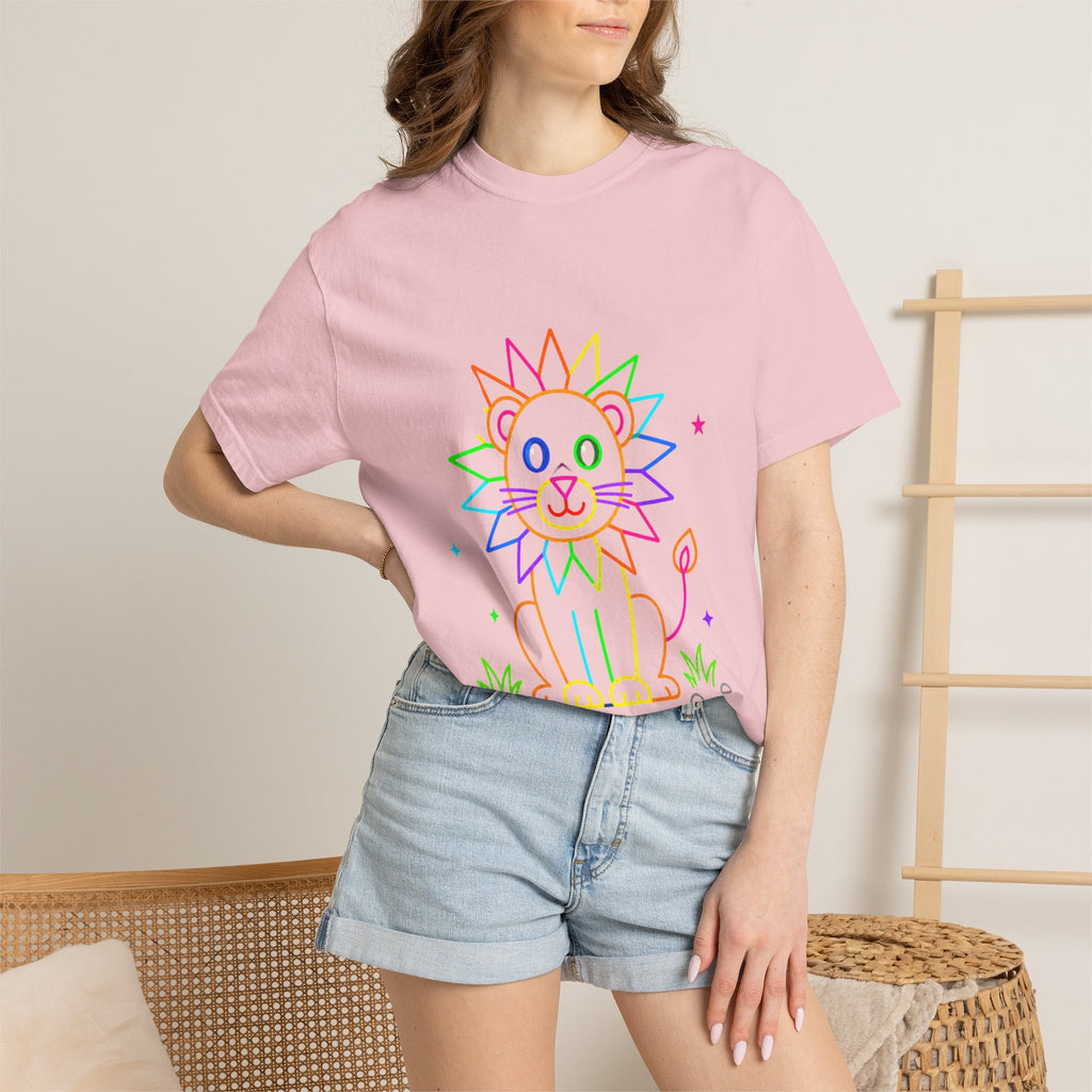 Rainbow Line Art Lion T-Shirt — Cute Kids Graphic Tee