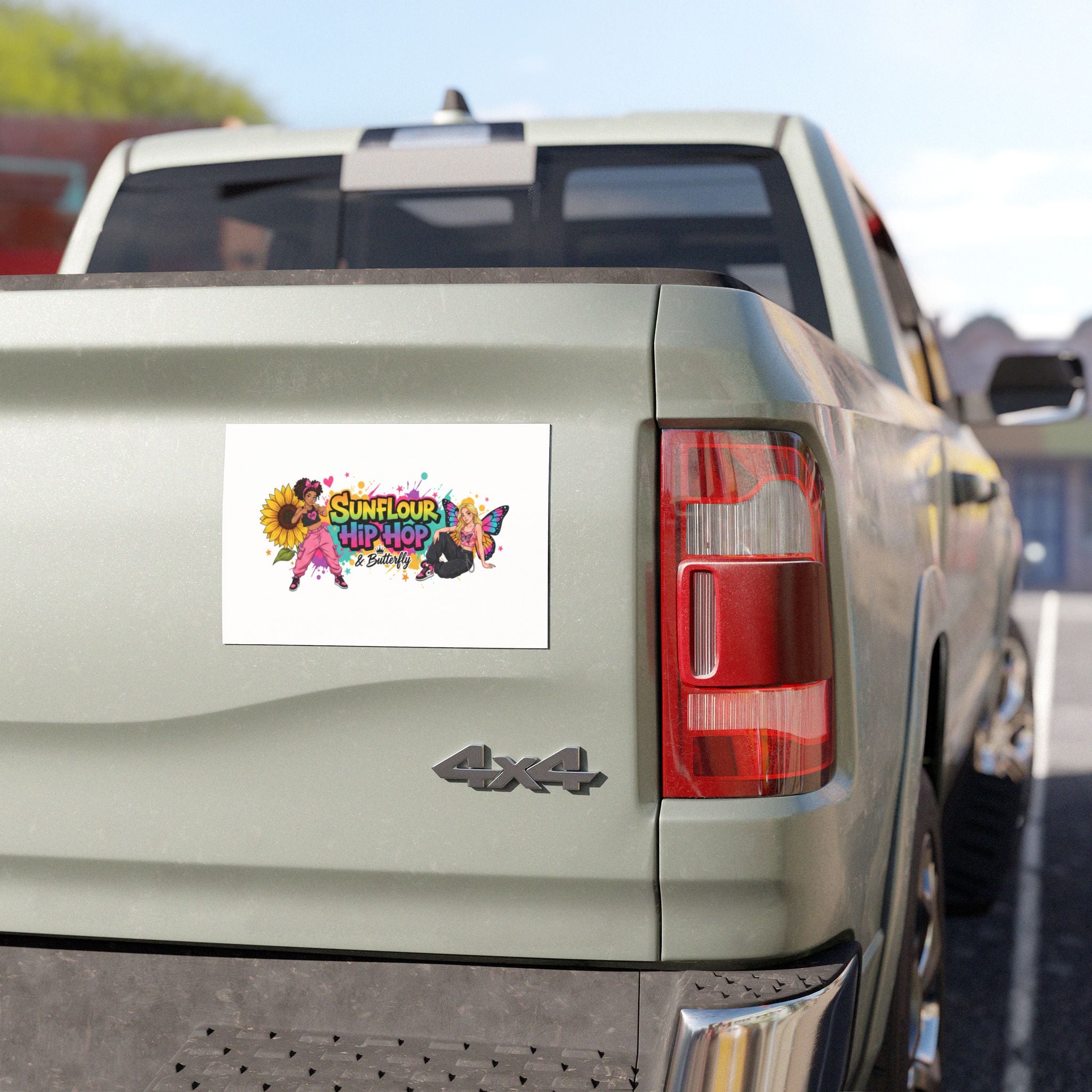 Sunflour Hip Hop & Butterfly Car Magnet — Colorful Sunflower & Butterfly Graphic