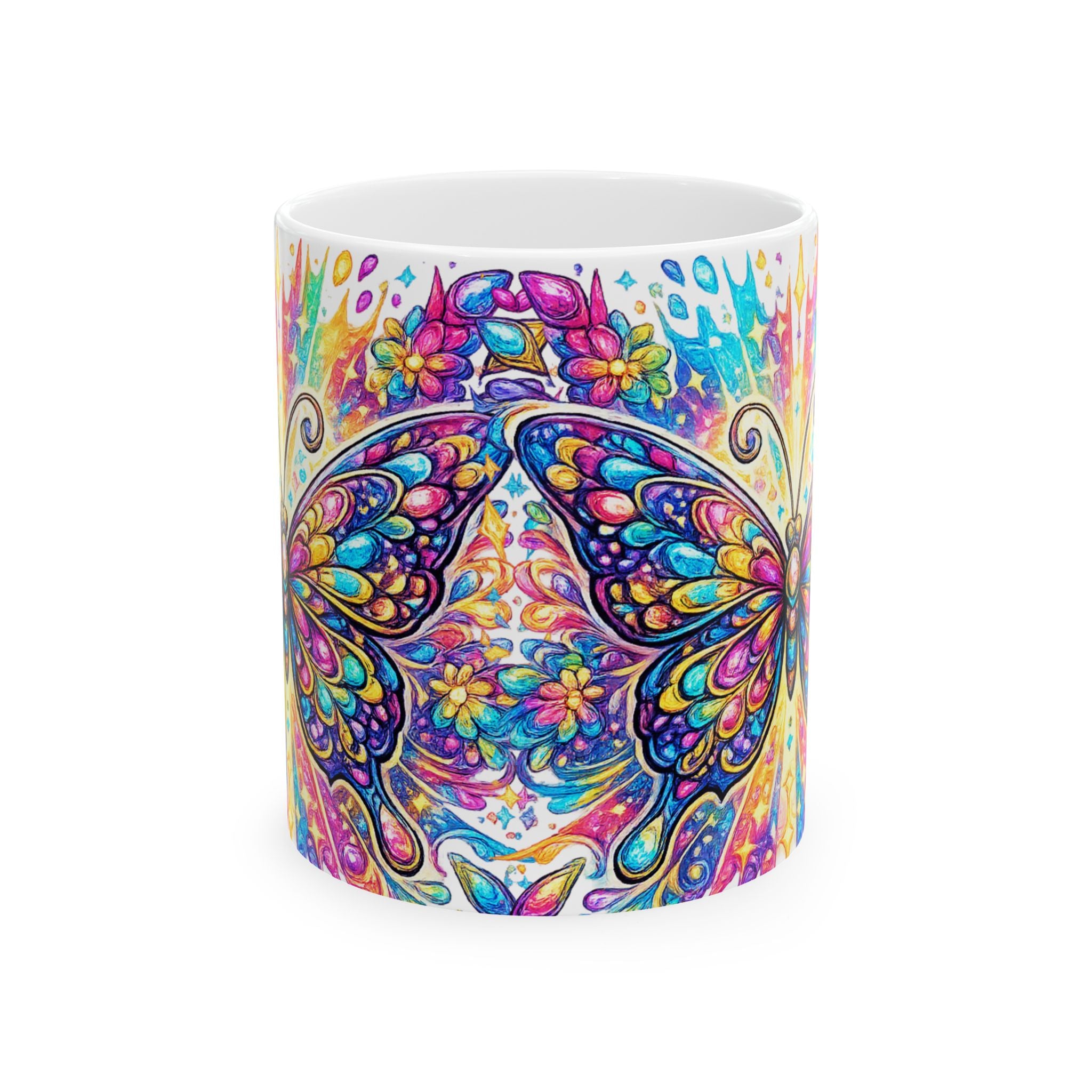 Colorful Butterfly Ceramic Mug — Vibrant Floral Boho 11oz/15oz