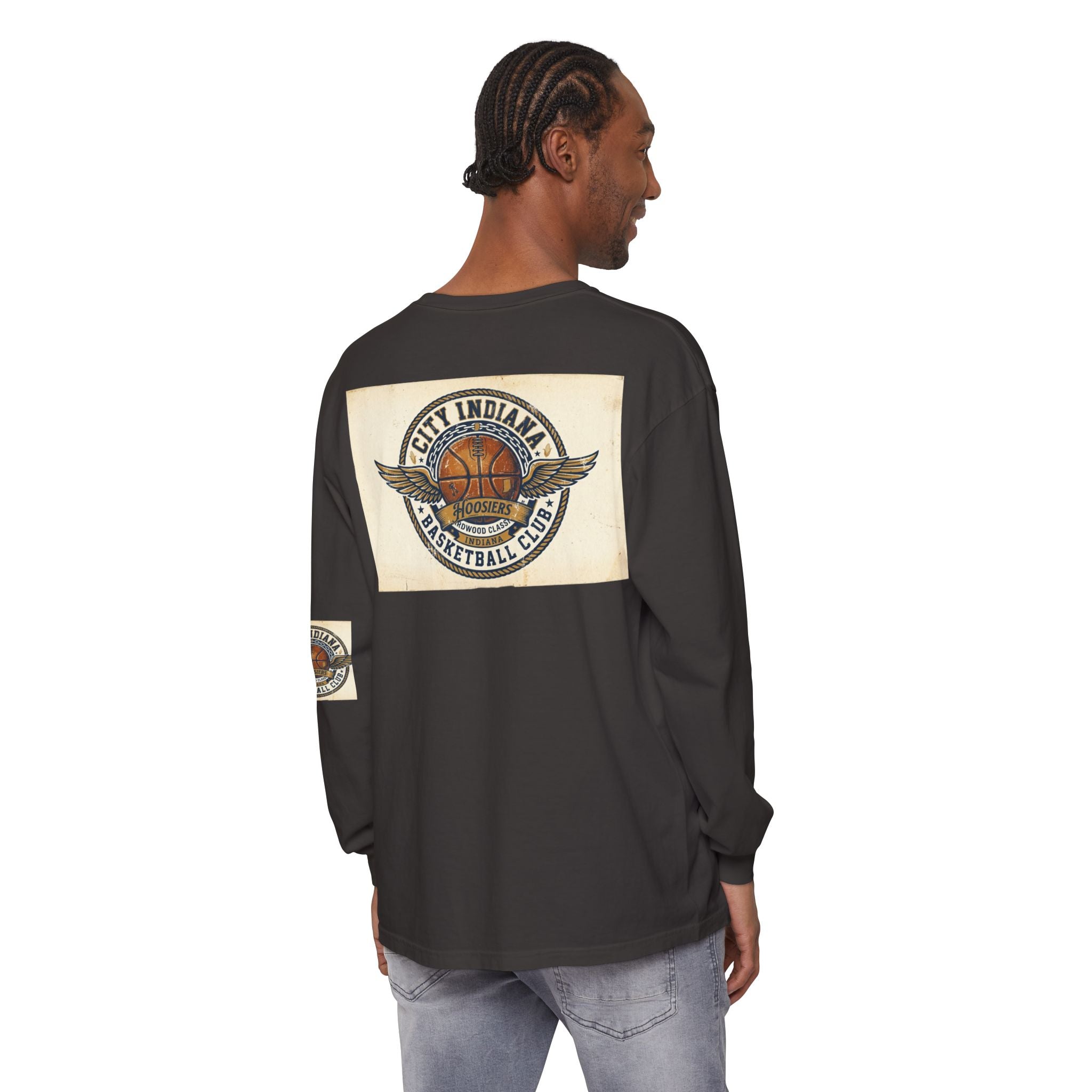 Basketball Club Long Sleeve Tee — City Indiana Winged Ball Graphic