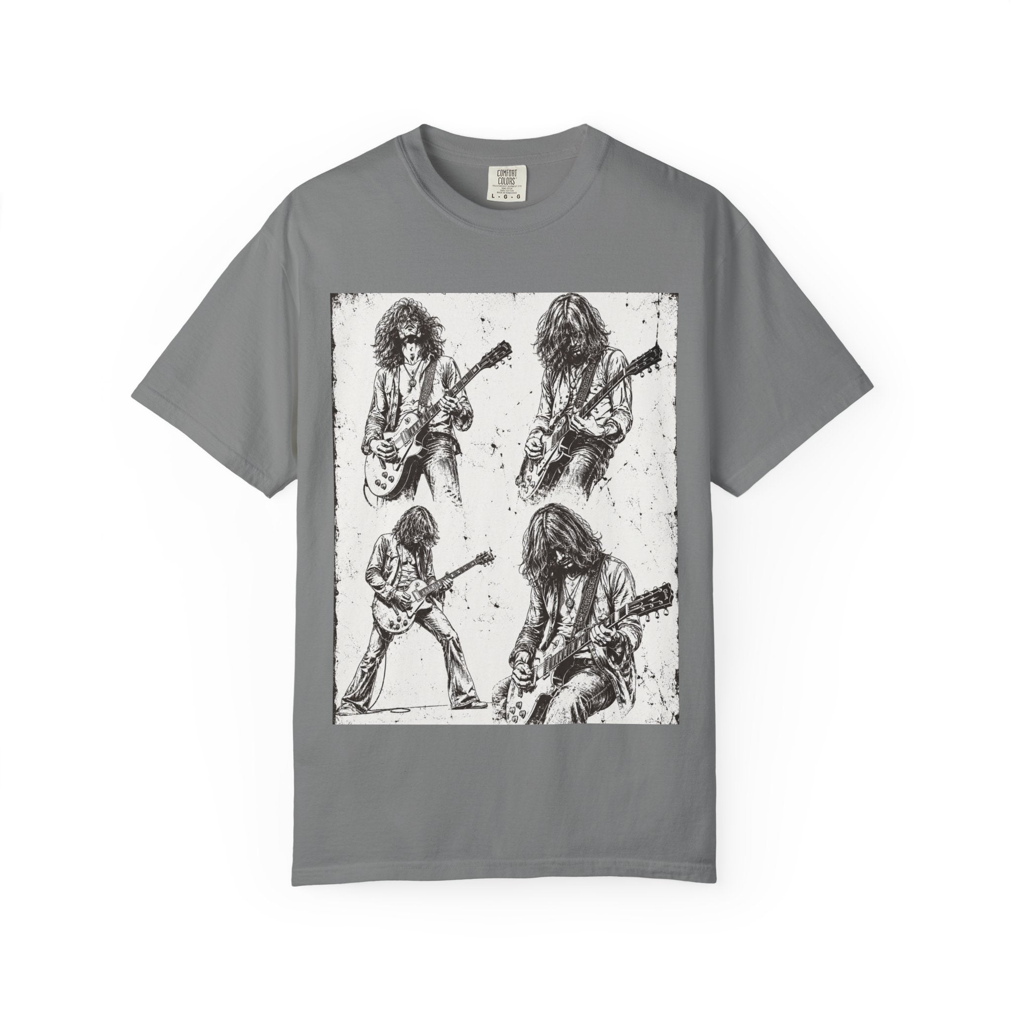 Vintage Rock Guitar T-Shirt — Grunge Band Photo & Les Paul Back Print