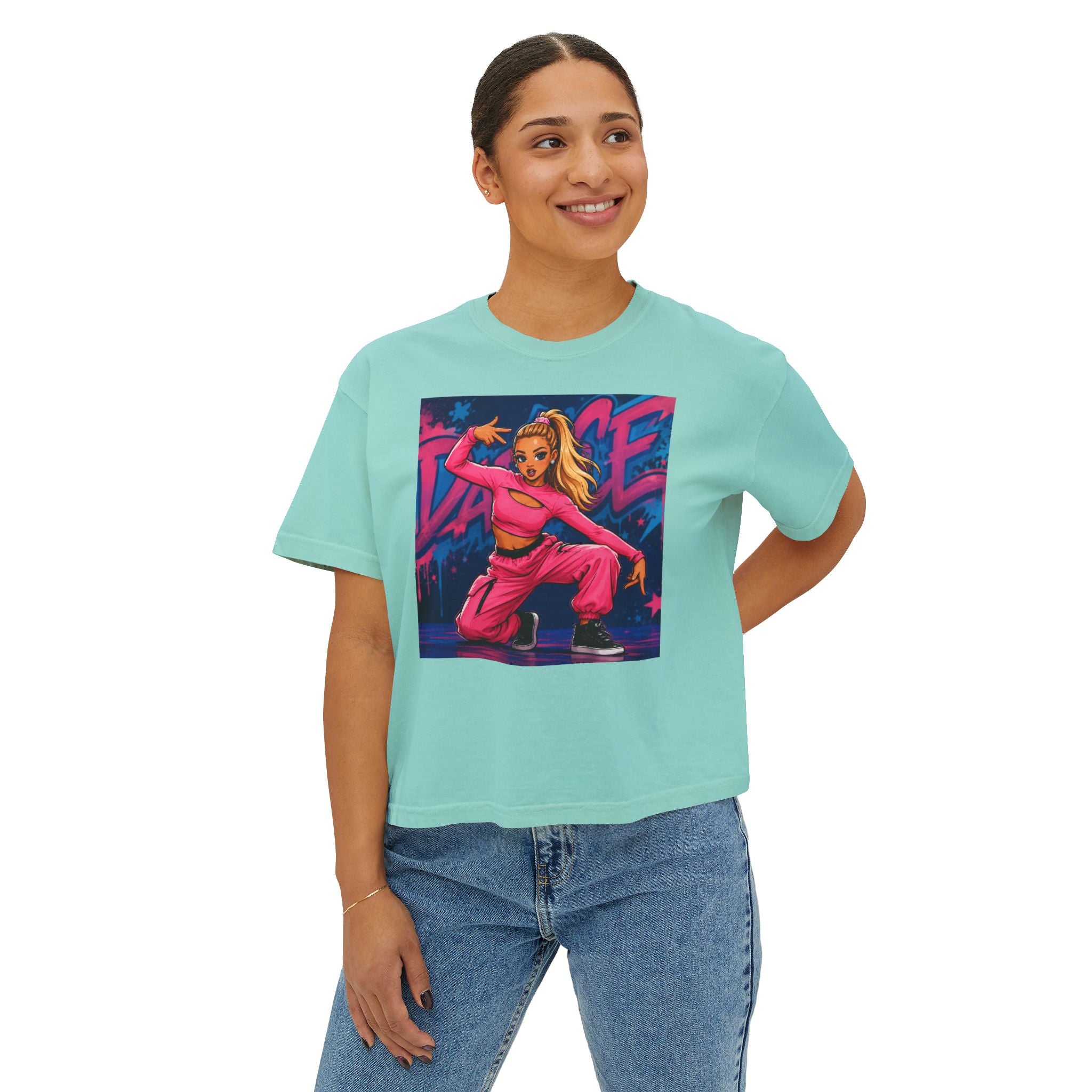 Women’s Boxy Tee — Pink Street Dance Graphic "Dance"