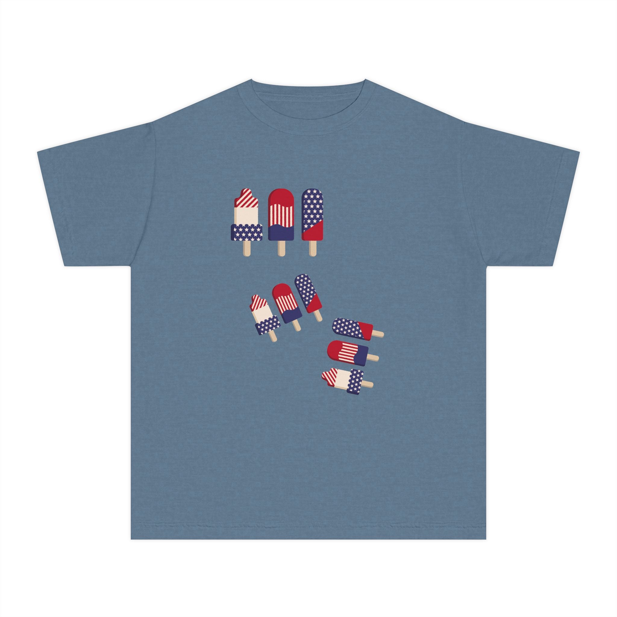 Youth Ice Pop Tee — Patriotic American Flag Popsicle Kids T‑Shirt (Custom Name Option)