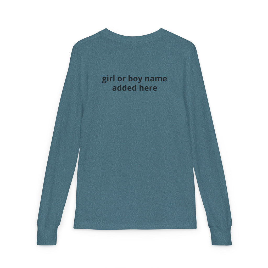 Youth Long Sleeve Tee — Spooky Dinosaur Jack-O'-Lantern Halloween Shirt (Custom Name)