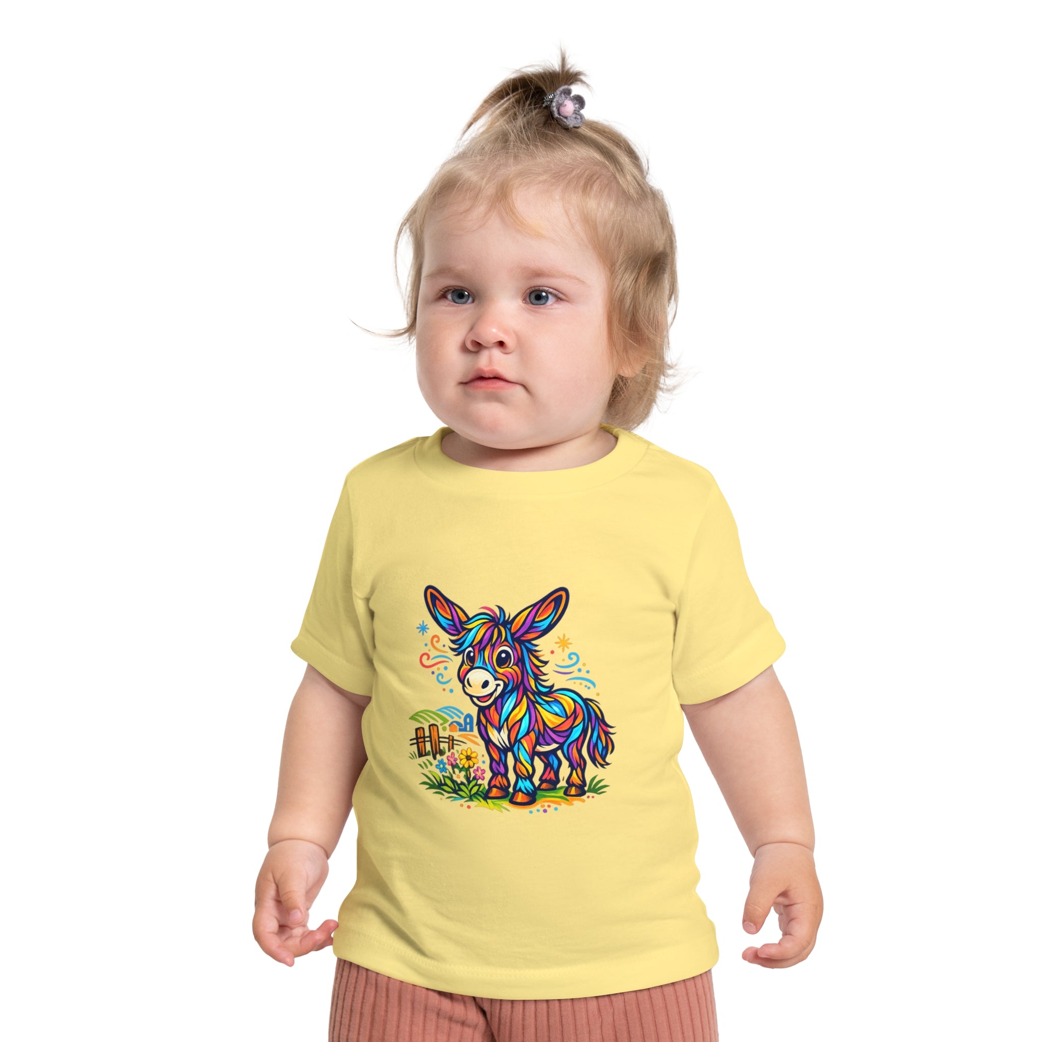 Baby T-Shirt — Colorful Rainbow Donkey Cute Farm Animal Tee for Infants