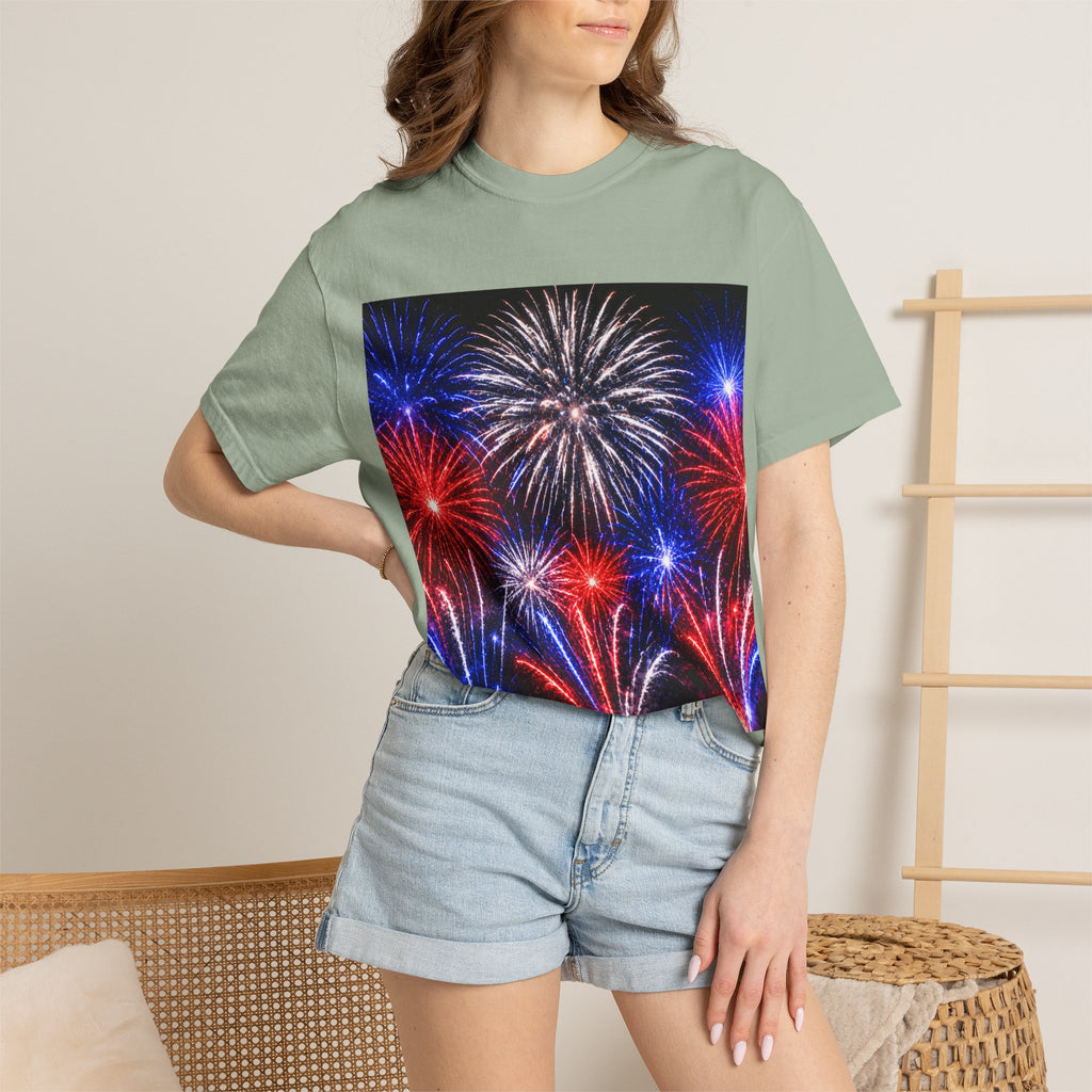 Fireworks Celebration T-Shirt — Red, White & Blue Festival Graphic