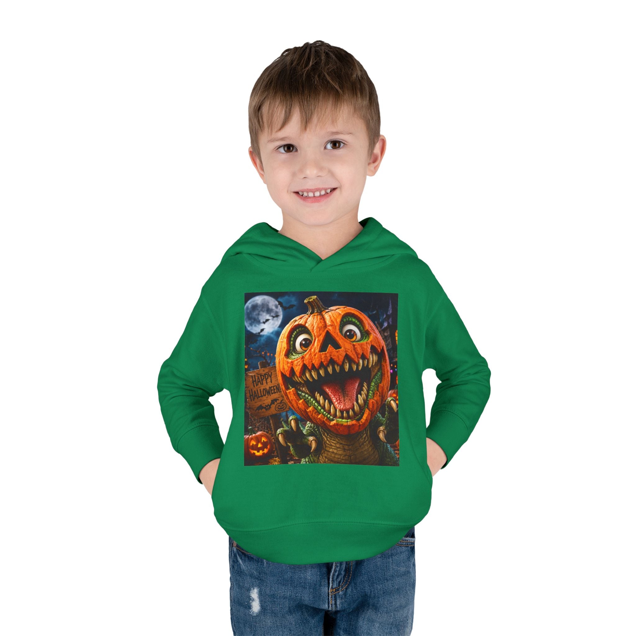 Halloween Toddler Hoodie — Dinosaur Creepy Jack-O'-Lantern Pumpkin Halloween Pullover