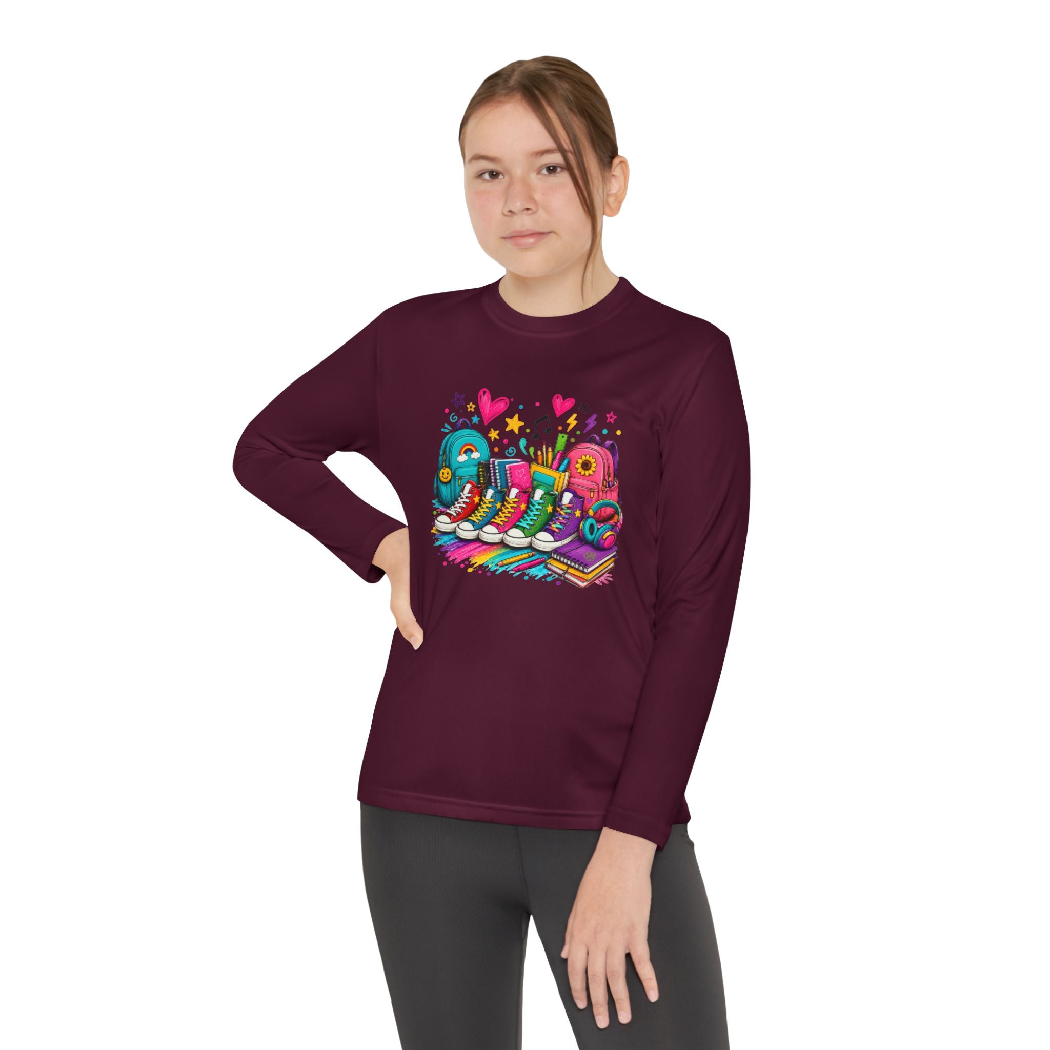 Youth Long Sleeve Tee — Colorful Sneaker Party Graphic