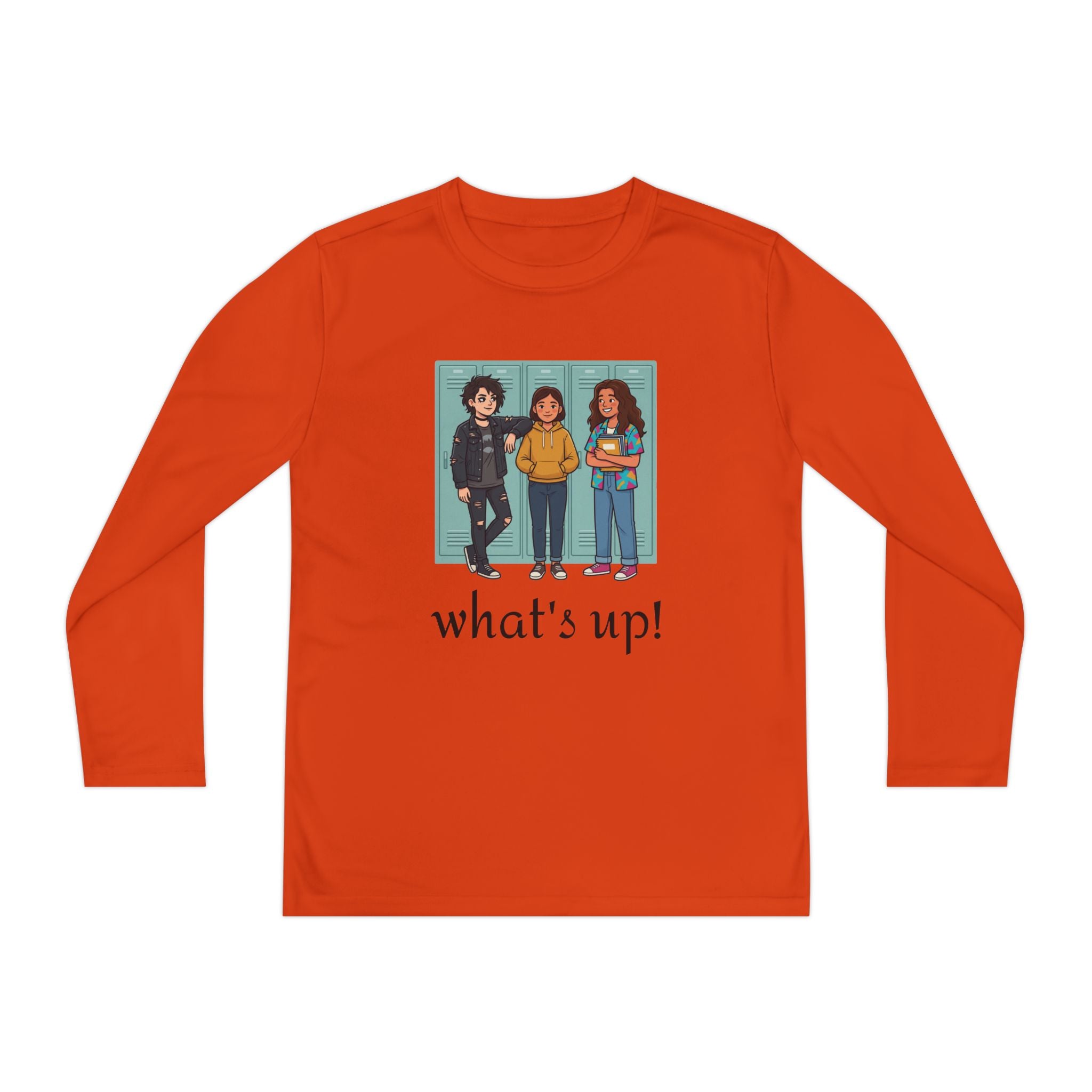 Youth Long Sleeve Tee — "what's up!" Illustrated Friends Graphic