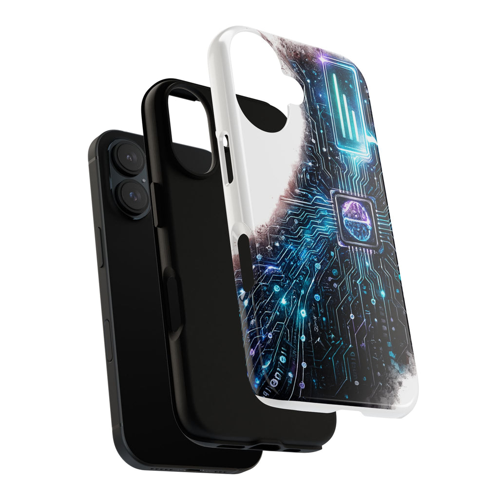 Tech Circuit Tough Phone Case — Futuristic Neon PCB Design