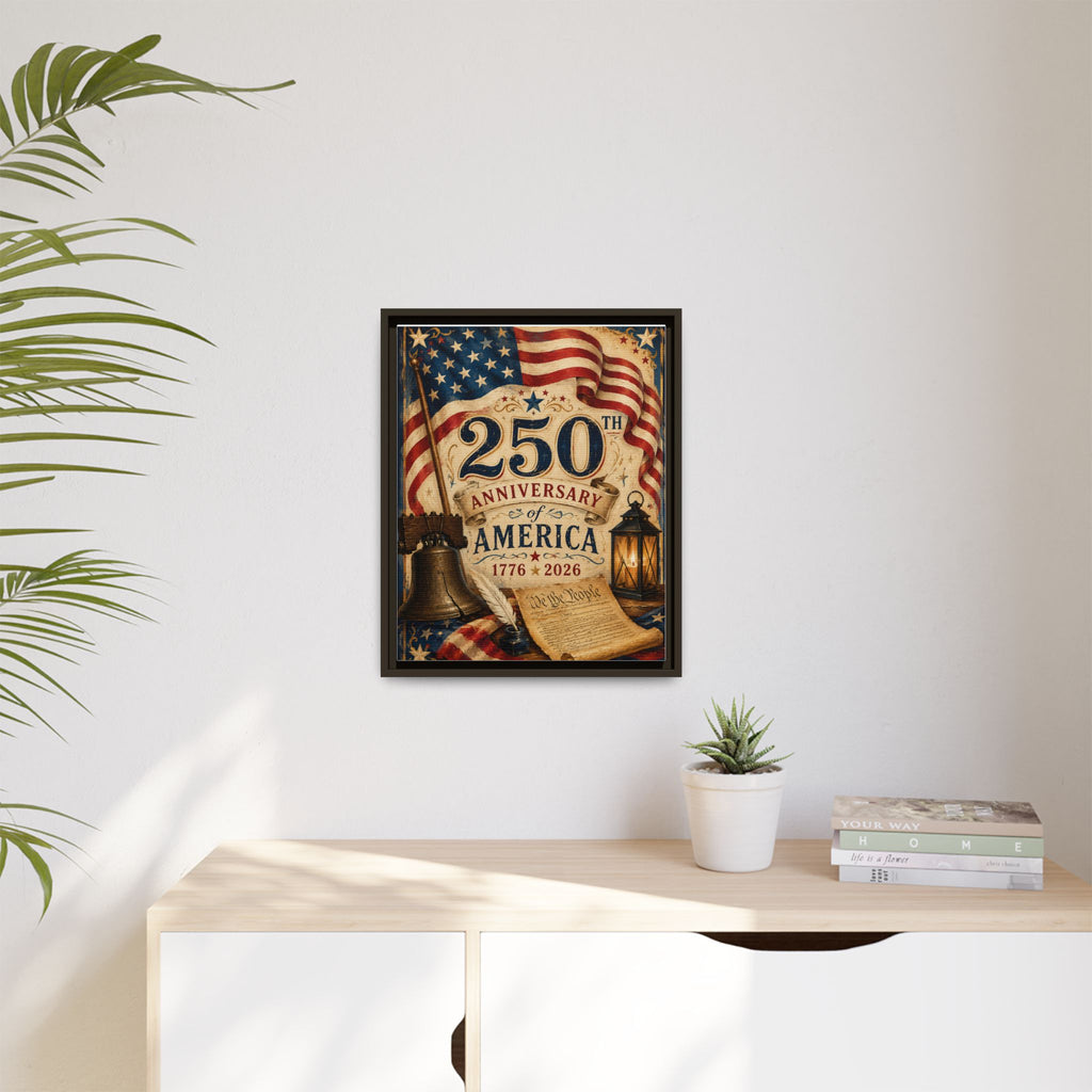 250th Anniversary of America Framed Canvas Print — Patriotic 1776–2026 Wall Art