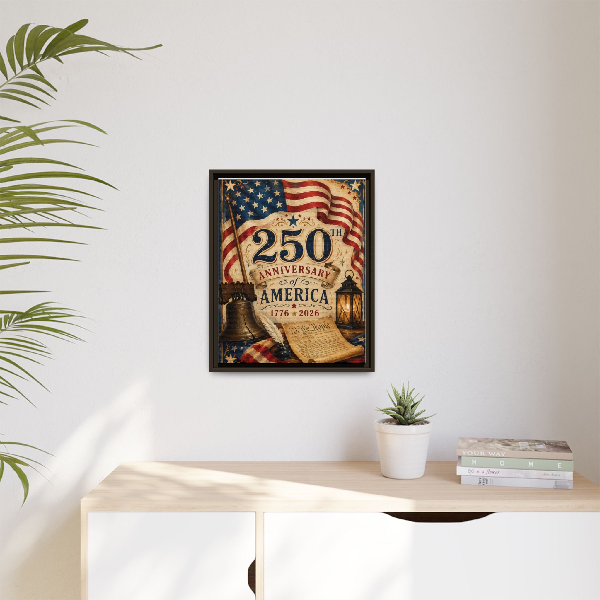 250th Anniversary of America Framed Canvas Print — Patriotic 1776–2026 Wall Art