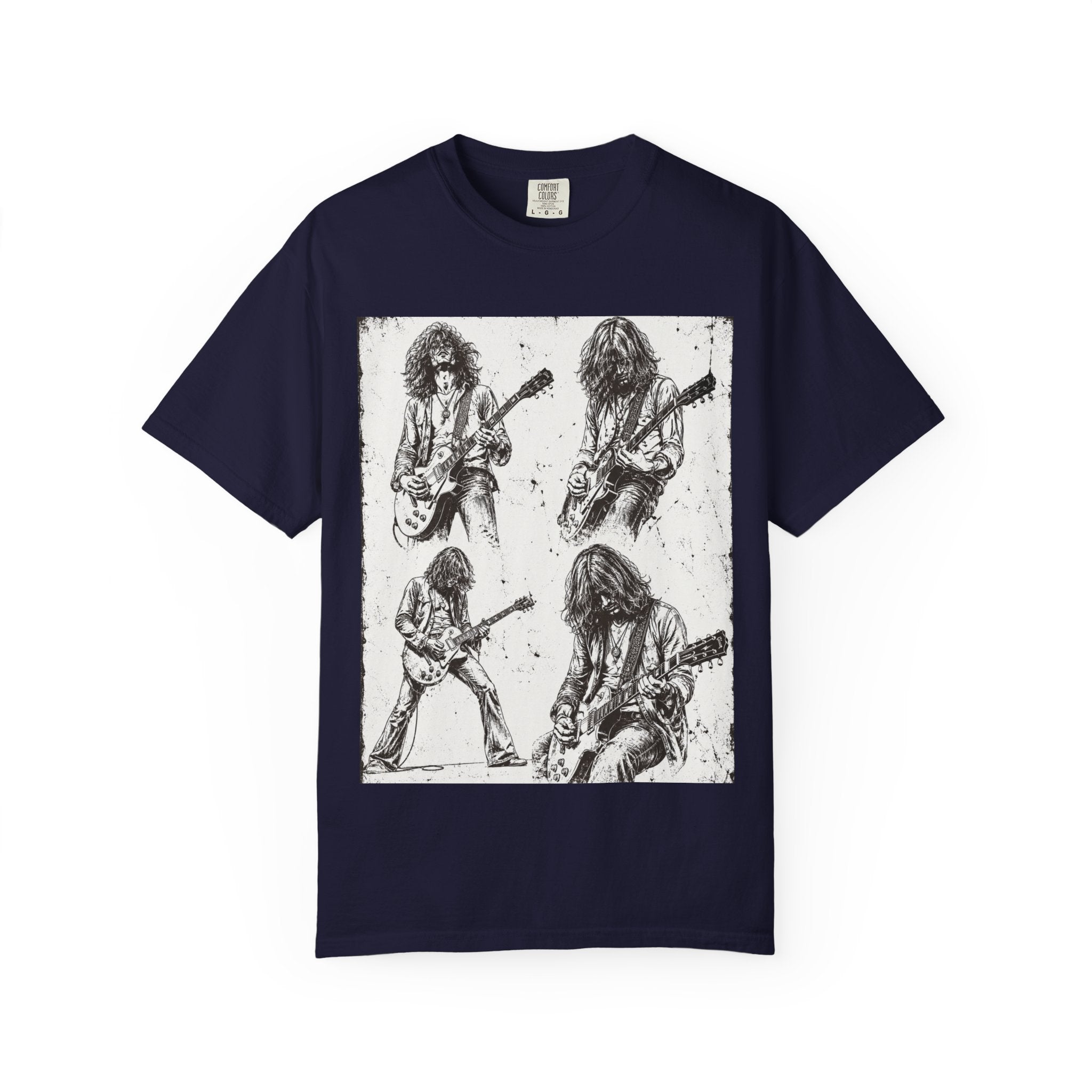 Vintage Rock Guitar T-Shirt — Grunge Band Photo & Les Paul Back Print