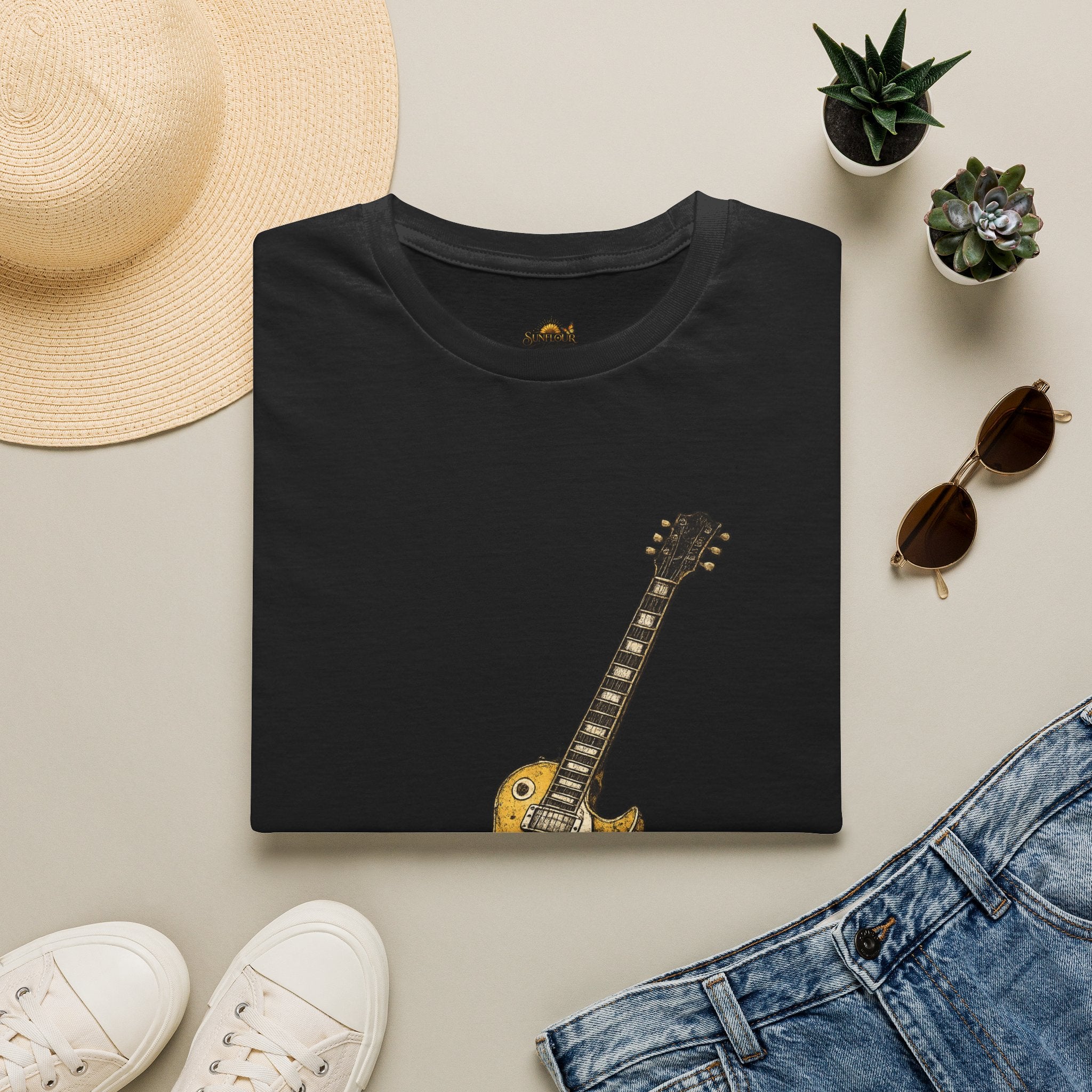Guitar Illustration T-Shirt — Vintage Les Paul Graphic Tee for Music Lovers