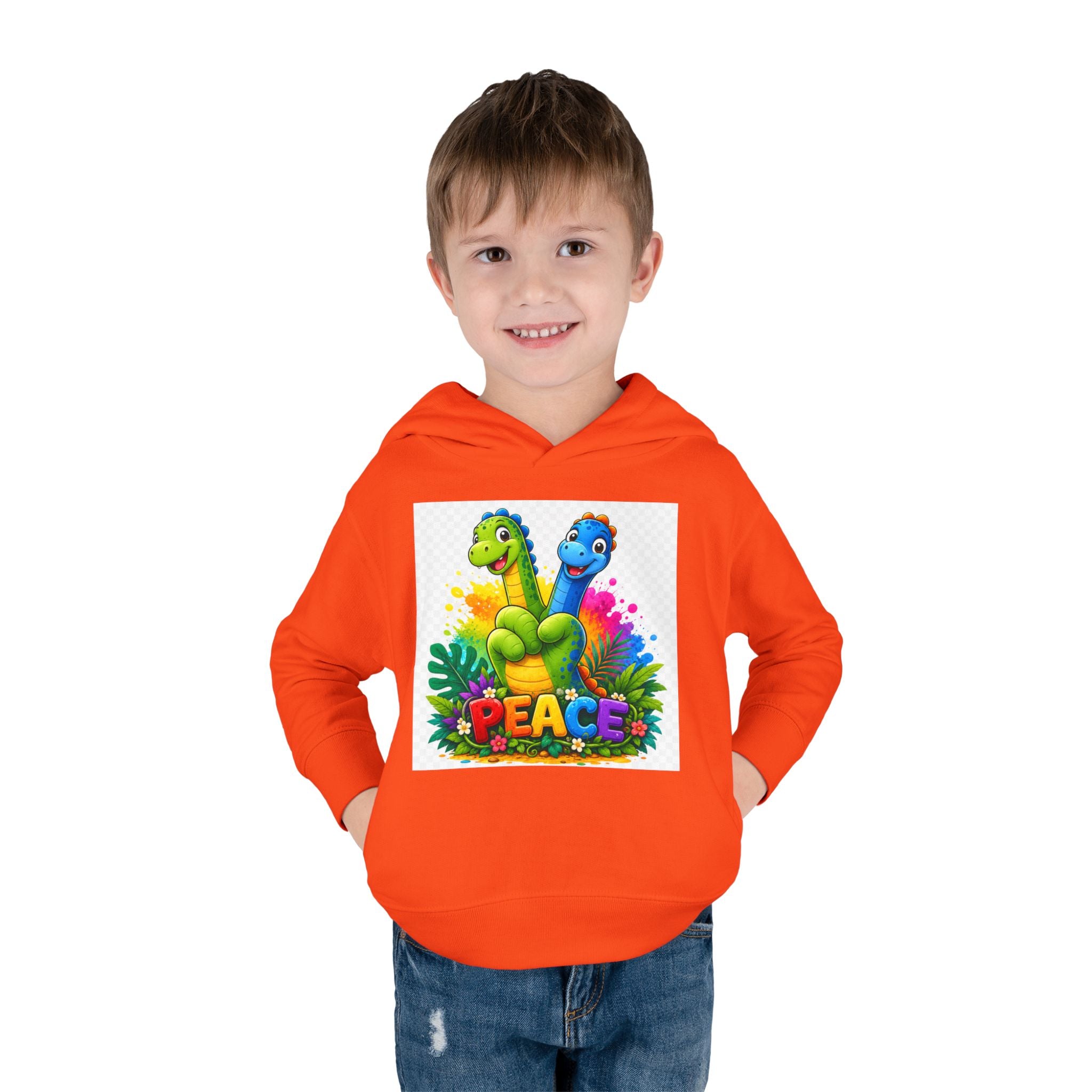 Toddler Hoodie — Colorful Peace Dinosaurs Graphic Pullover