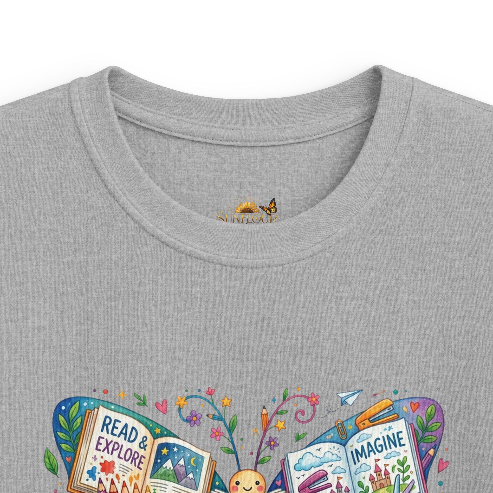 Kids Tee — "Read, Dream, Grow" Butterfly Reading Shirt