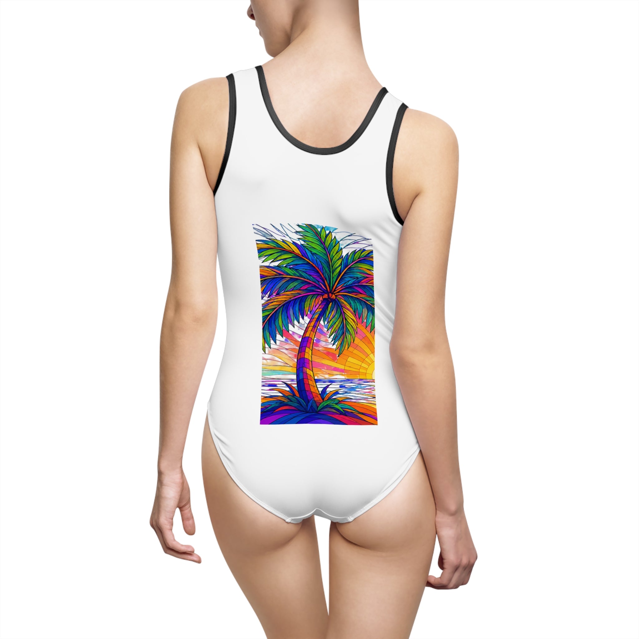 One-Piece Swimsuit — Tropical Palm & Playful Elephant Print