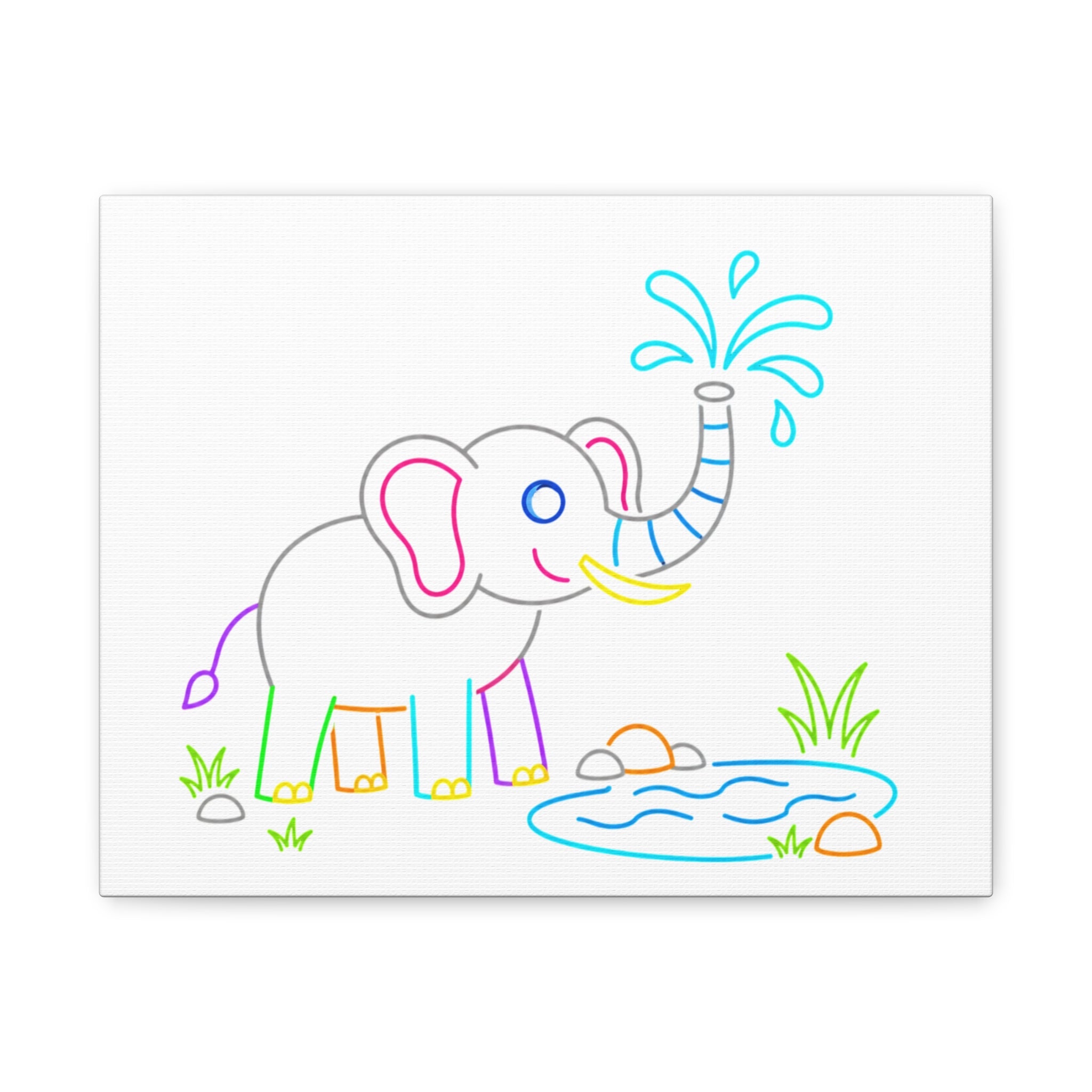 Cute Neon Elephant Canvas Print — Kids Nursery Wall Art
