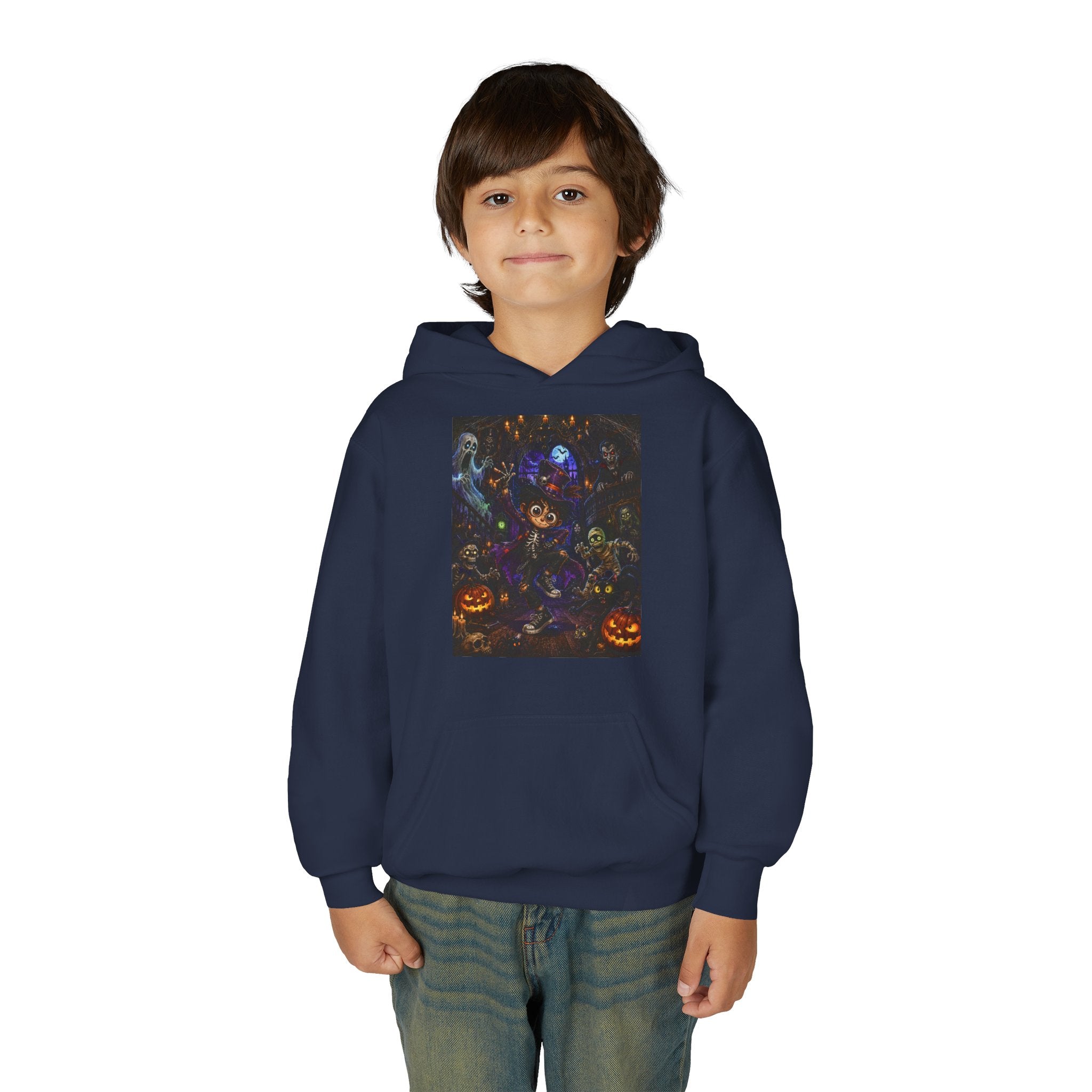Youth Hoodie - Spooky Magician Halloween Jack-o'-Lantern Galaxy Design
