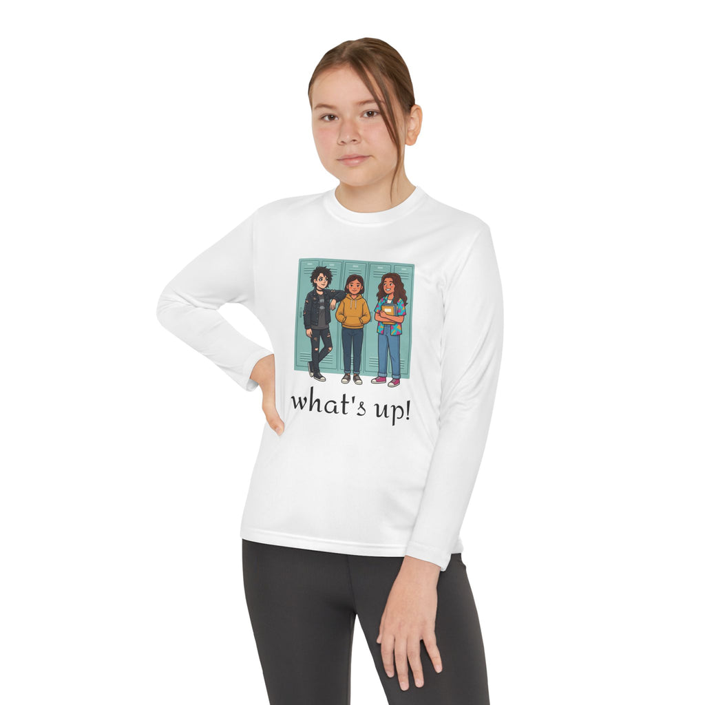 Youth Long Sleeve Tee — "what's up!" Illustrated Friends Graphic