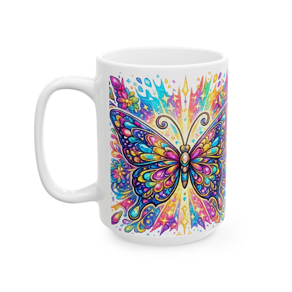 Colorful Butterfly Ceramic Mug — Vibrant Floral Boho 11oz/15oz