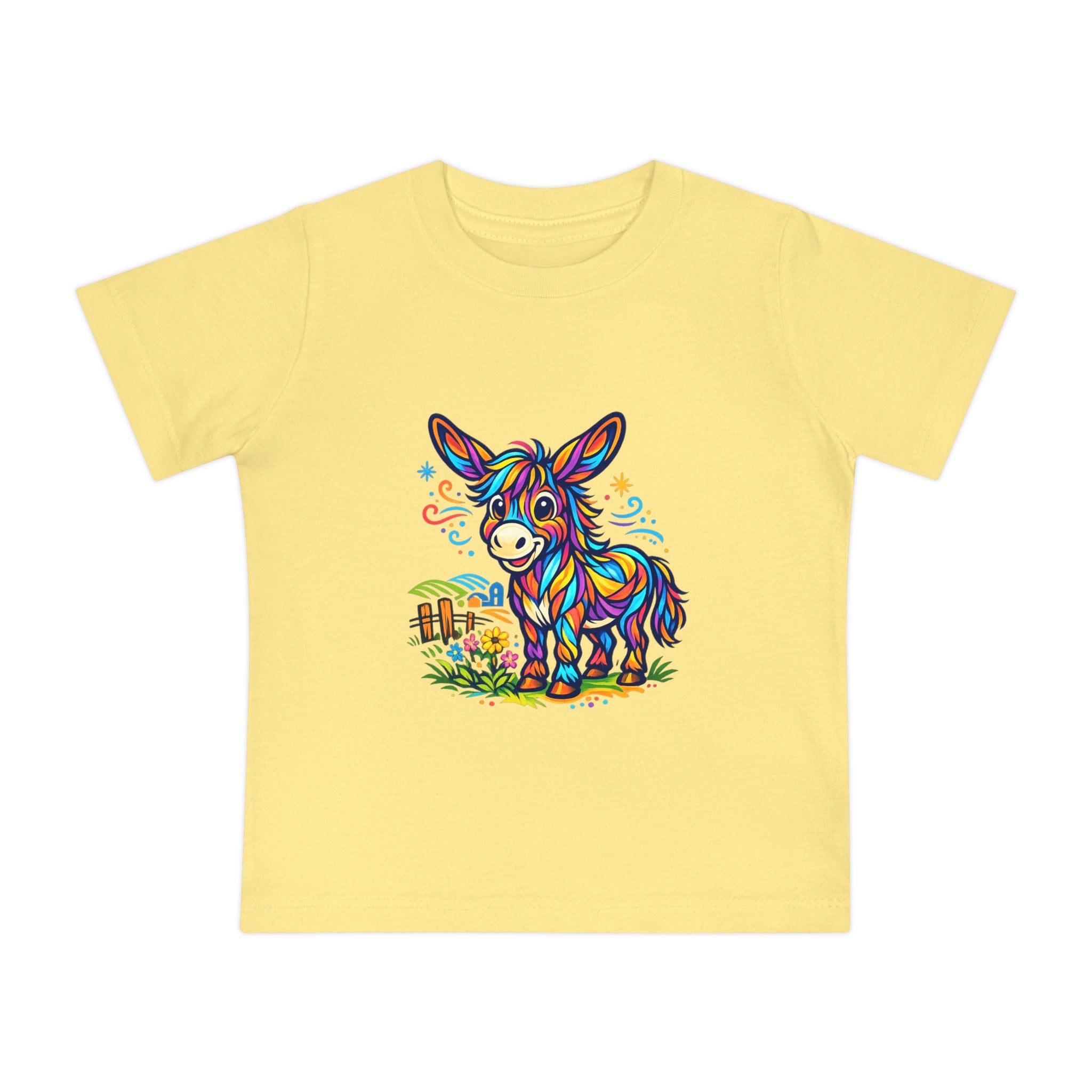Baby T-Shirt — Colorful Rainbow Donkey Cute Farm Animal Tee for Infants