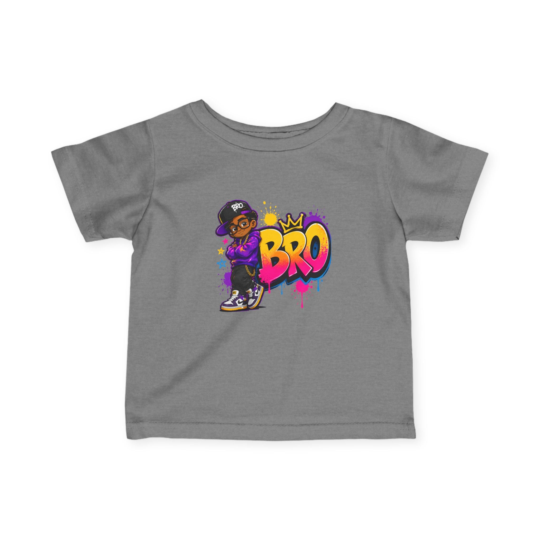 Infant Tee - Colorful 'Bro' Graffiti Graphic with Custom Name Back (Kids Baby Shirt)