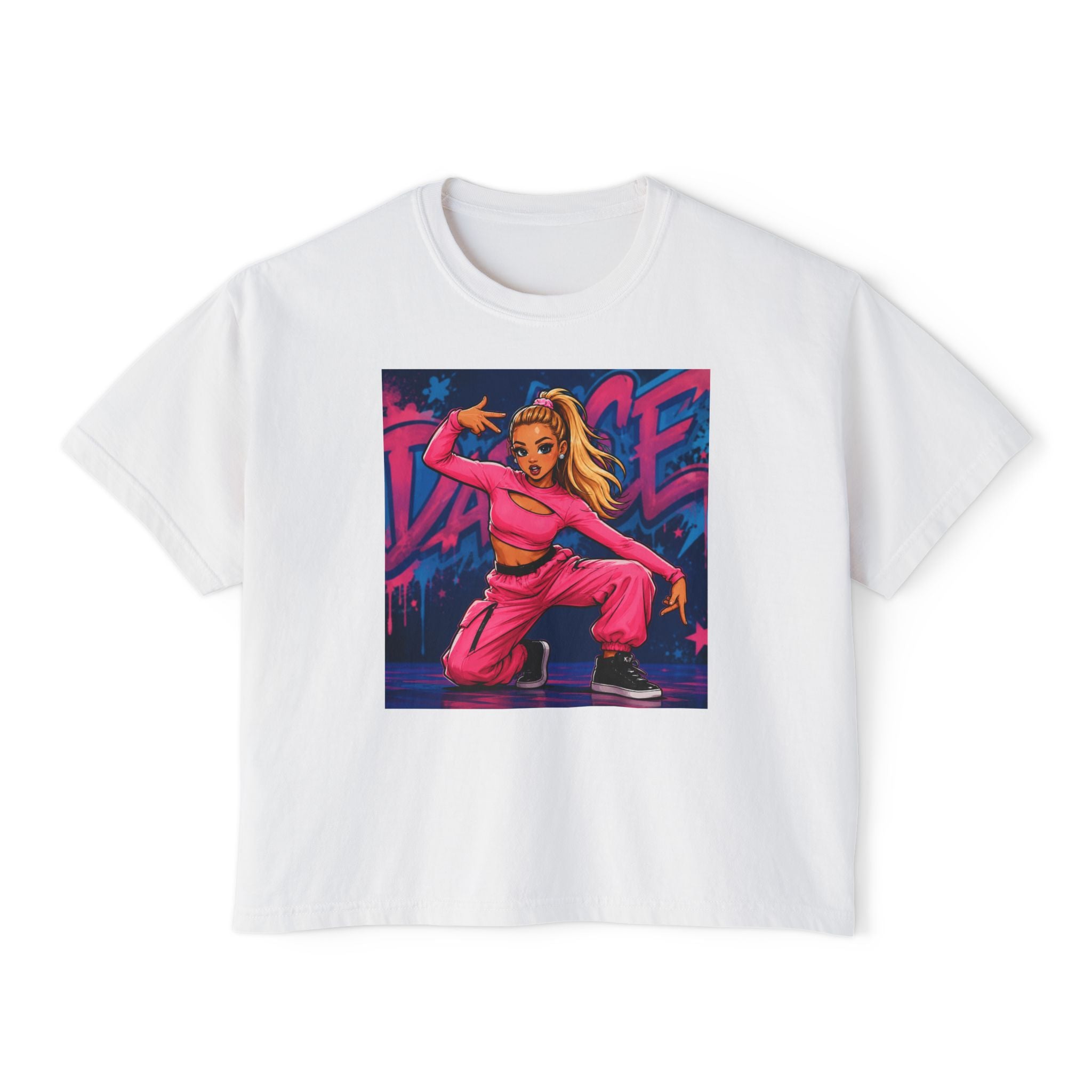 Women’s Boxy Tee — Pink Street Dance Graphic "Dance"