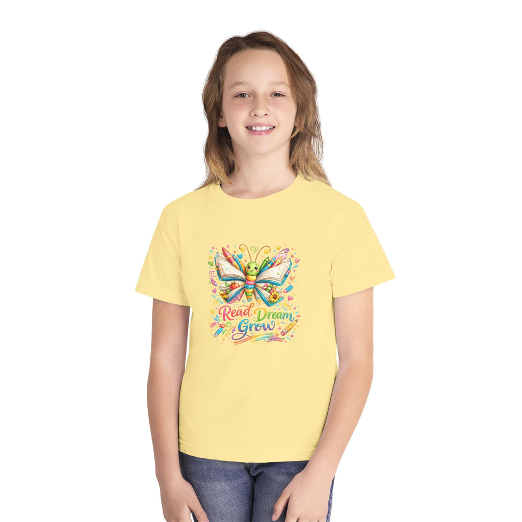 Youth Tee — Colorful Butterfly "Read Dream Grow" Kids Shirt