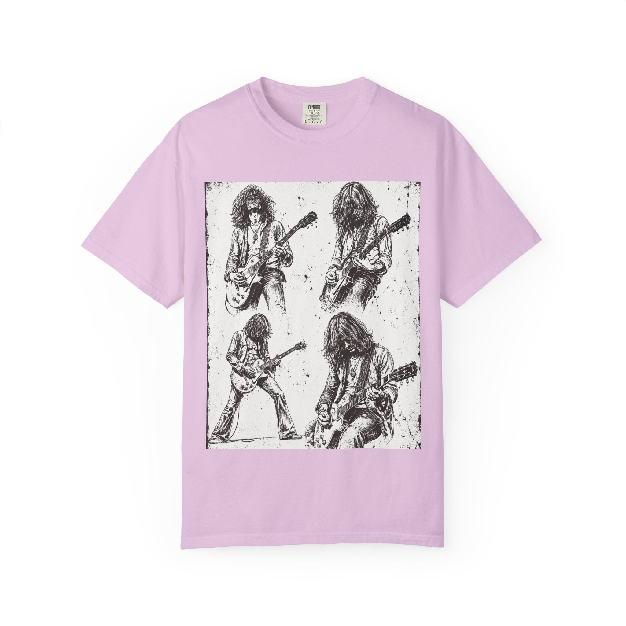Vintage Rock Guitar T-Shirt — Grunge Band Photo & Les Paul Back Print