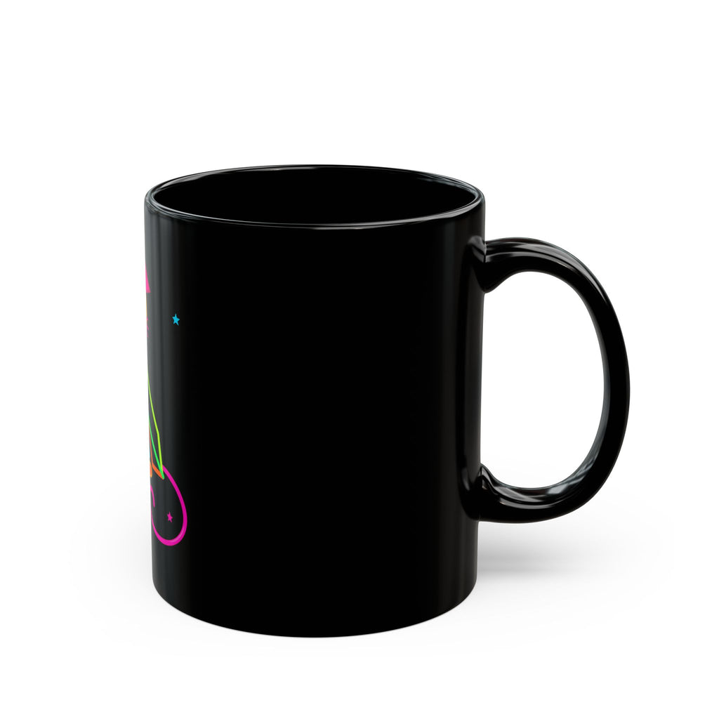 Neon Geometric Dog Black Mug – Colorful Playful Pet Lover Coffee Cup (11oz/15oz)
